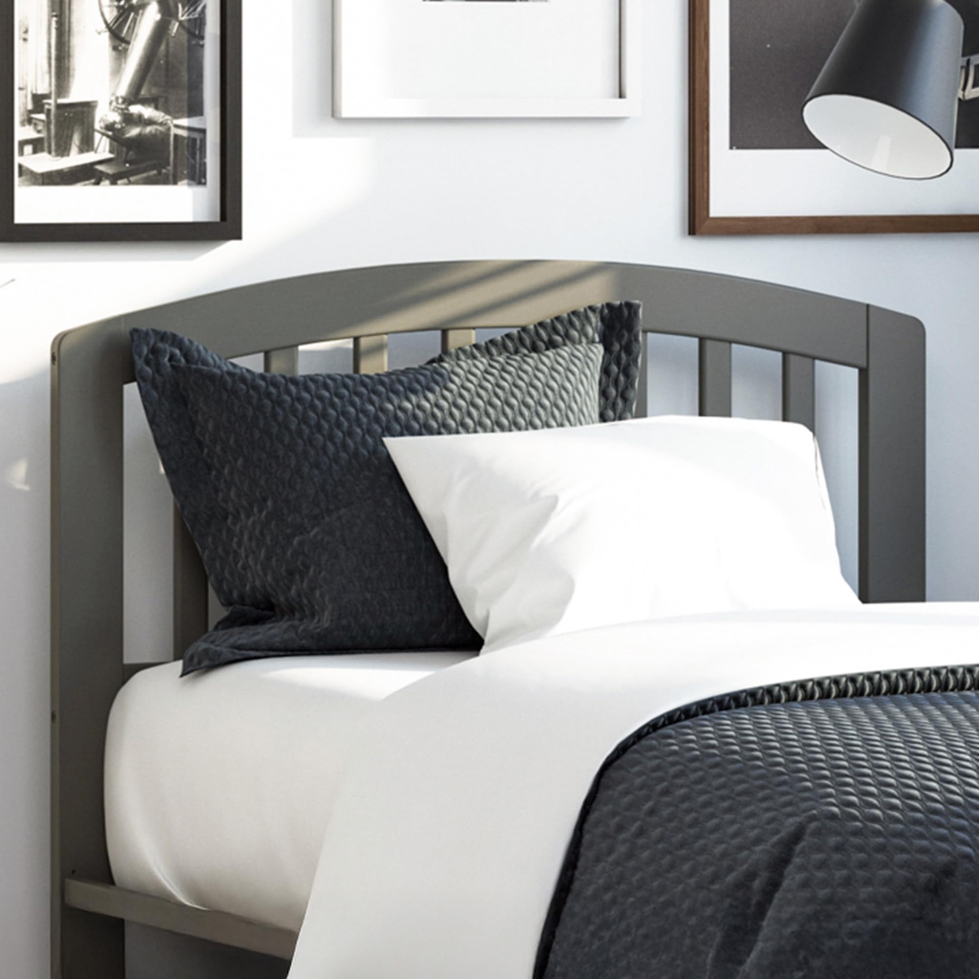 AFI Richmond Twin Size Grey Upholstered Headboard with USB Charging Port - Perfect for Small Bedrooms, Dorms & Guest Rooms