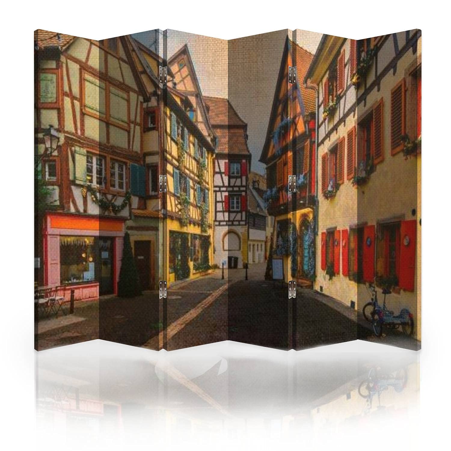 6-Panel Canvas Room Divider Screen - Colorful Houses in Petit Venice Colmar France Design - Folding Privacy Partition Wall for Bedroom, Office & Living Space