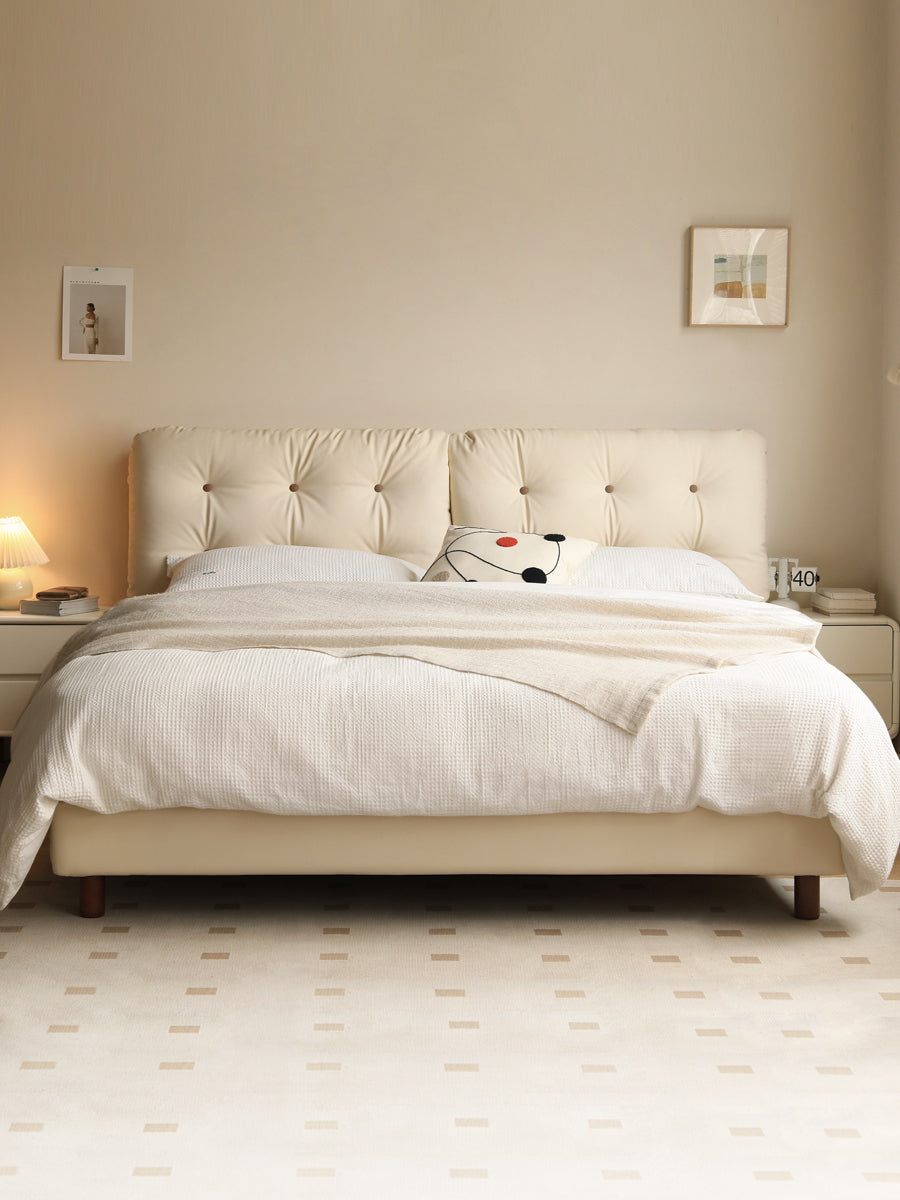 Organic Leather Art Bed - Cream Cloud Soft Mattress for Ultimate Comfort | Perfect for Master Bedrooms, Guest Rooms & Luxury Apartments