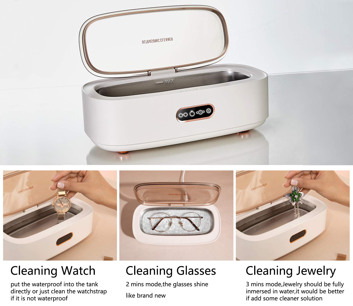 Professional Ultrasonic Jewelry Cleaner Machine - Deep Clean Silver, Rings, Watches, Necklaces, Eyeglasses, Dentures & Tools | Perfect for Home Jewelry Care, Dental Hygiene & Small Item Cleaning