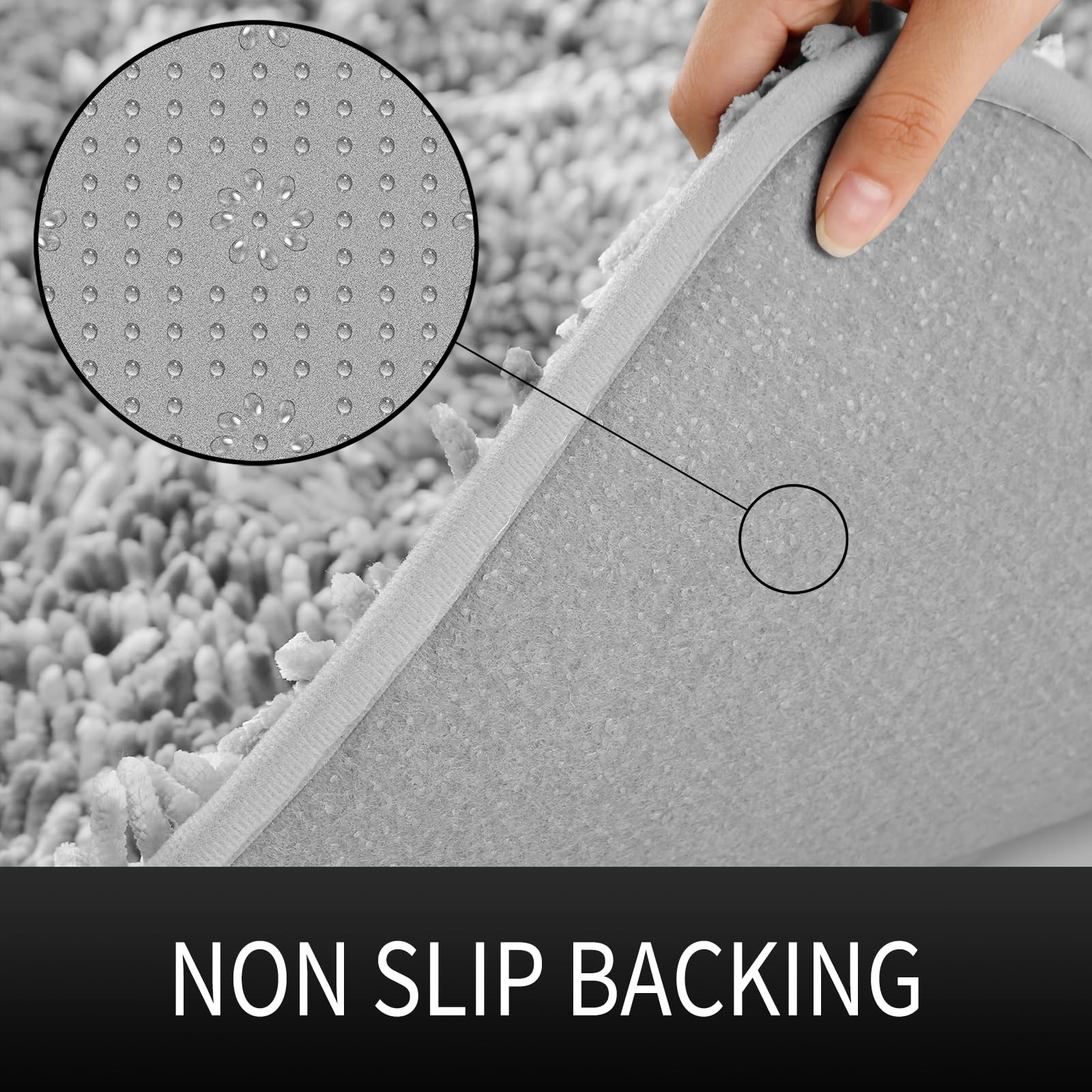 Yimobra Soft Shaggy Bath Mat 36x24 Inches - Ultra Absorbent Non-Slip Bathroom Rug, Quick Dry Machine Washable Microfiber Shower Mat for Bathroom Floor & Tub - Light Grey - Perfect for Spa-Like Bathroom Comfort