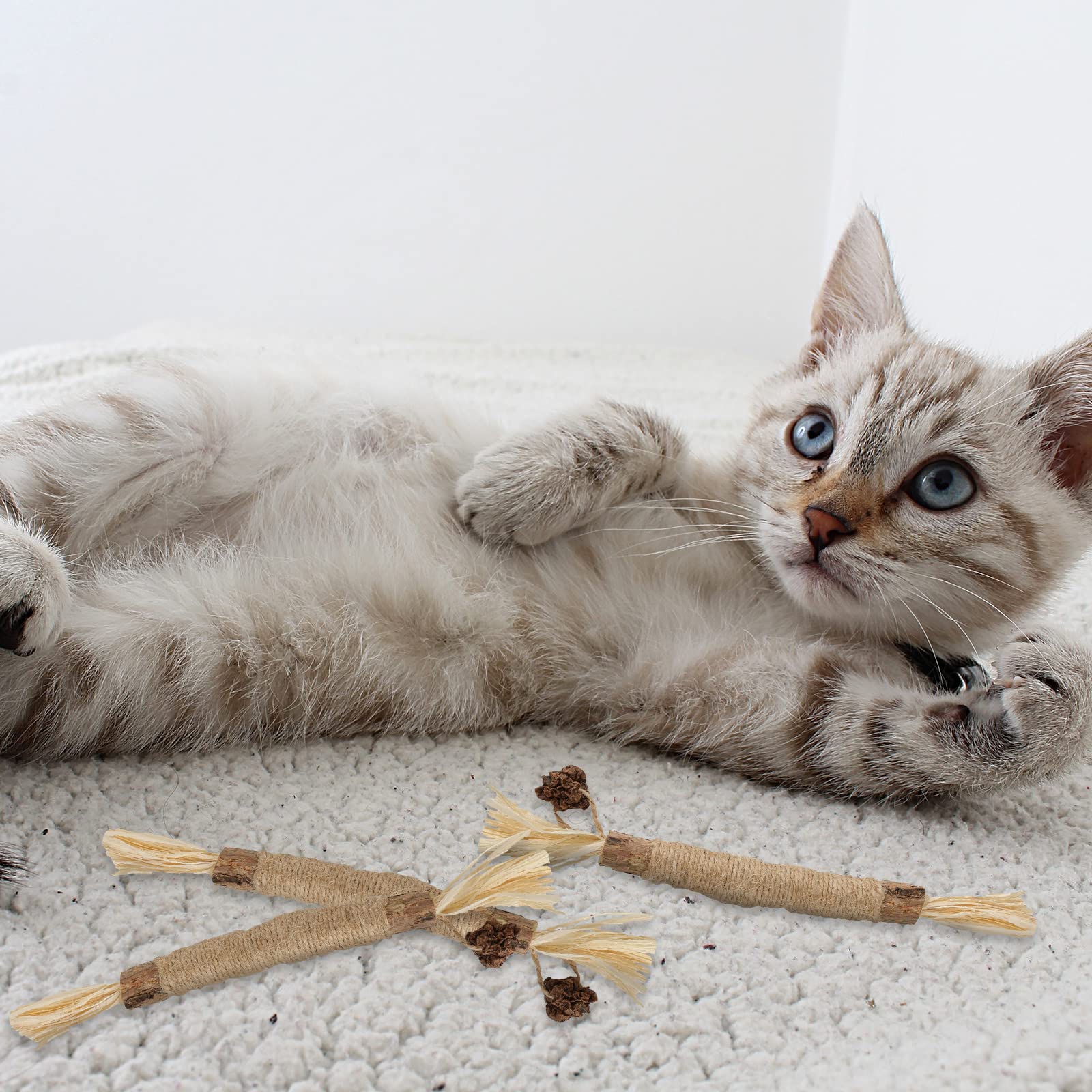 3pcs Natural Silvervine Sticks for Cats - Catnip Chew Toys, Kitten Teething & Teeth Cleaning - Perfect for Playtime and Dental Health
