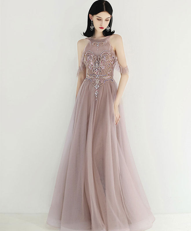 Elegant Long Tulle Beads Prom Dress - Formal Evening Gown for Homecoming, Quinceañera & Special Occasions