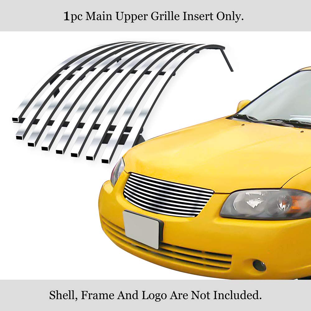 APS Stainless Steel Chrome Billet Front Grill Grille Insert Compatible with Nissan Sentra 2004-2006 Models - Main Upper SS Trim S18-A20458N | Upgrade Your Car's Style & Protection for Daily Driving & Show Events