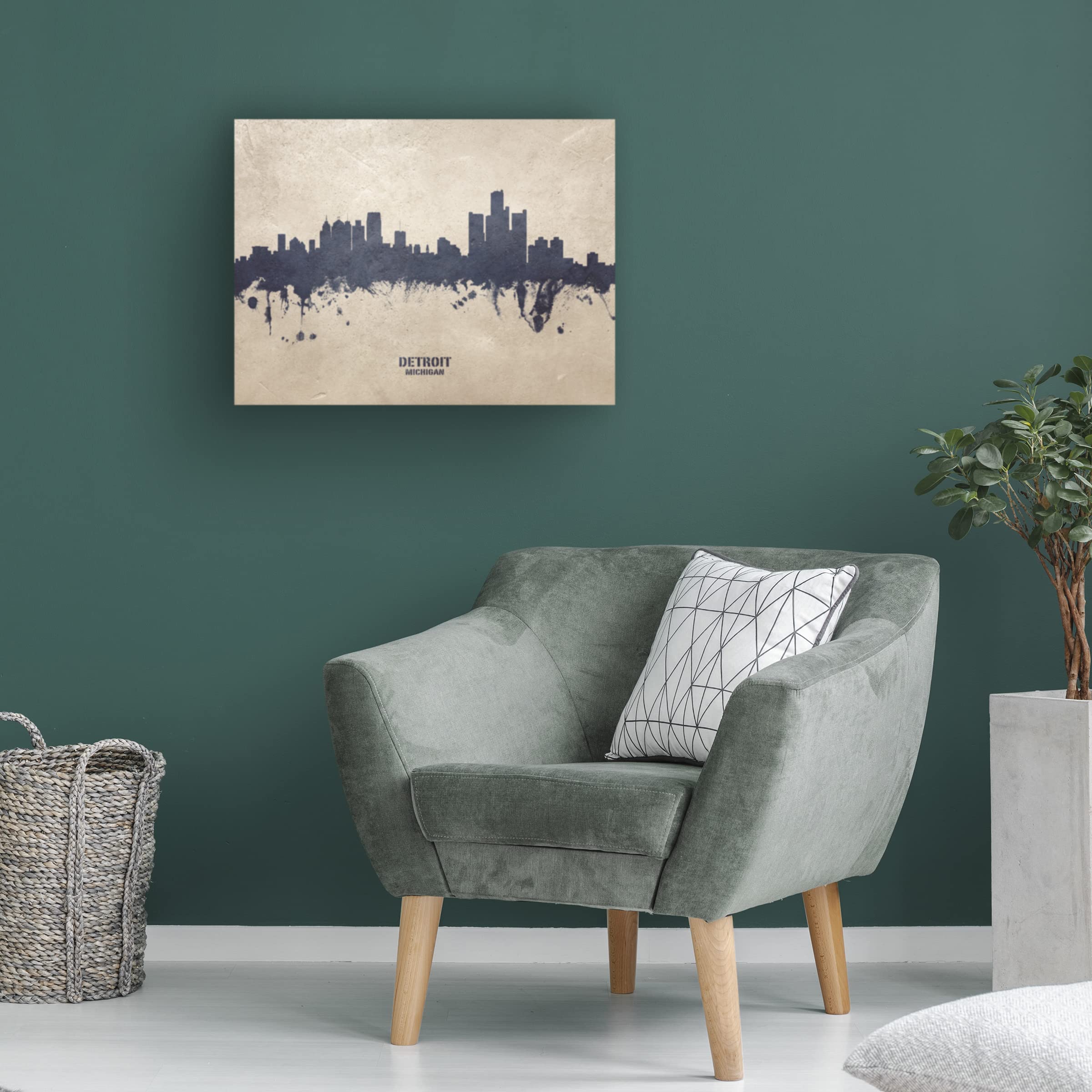 Michael Tompsett Detroit Michigan Skyline Concrete Canvas Art Print - Modern Cityscape Wall Decor for Living Room, Office & Home