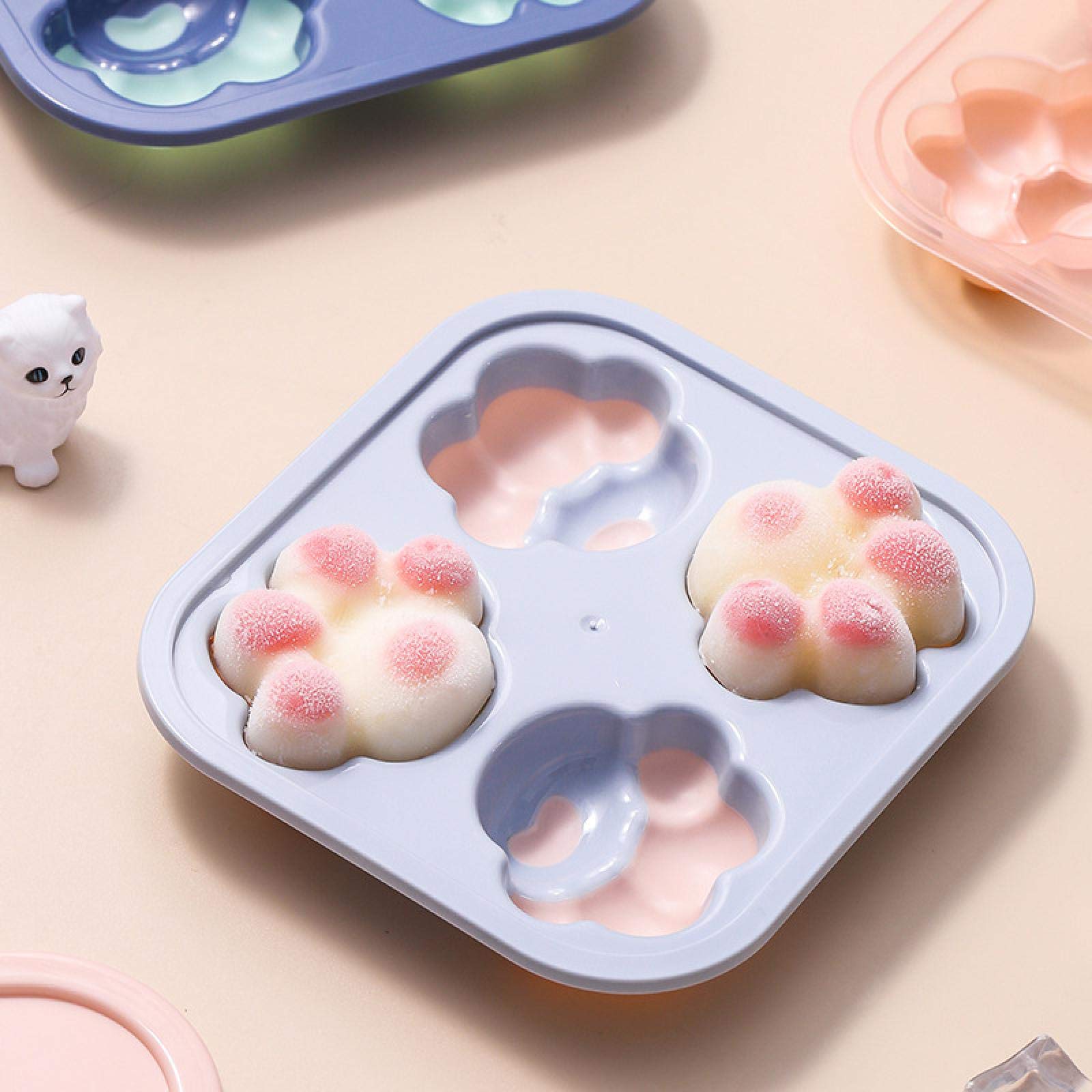 NA Silicone Ice Cream Mold Set - Summer DIY Cat Paw Popsicle Maker, Reusable Freezer Tray for Homemade Ice Cream & Frozen Treats (Pink/Purple) - Perfect for Kids Parties, Summer Snacks & Family Fun