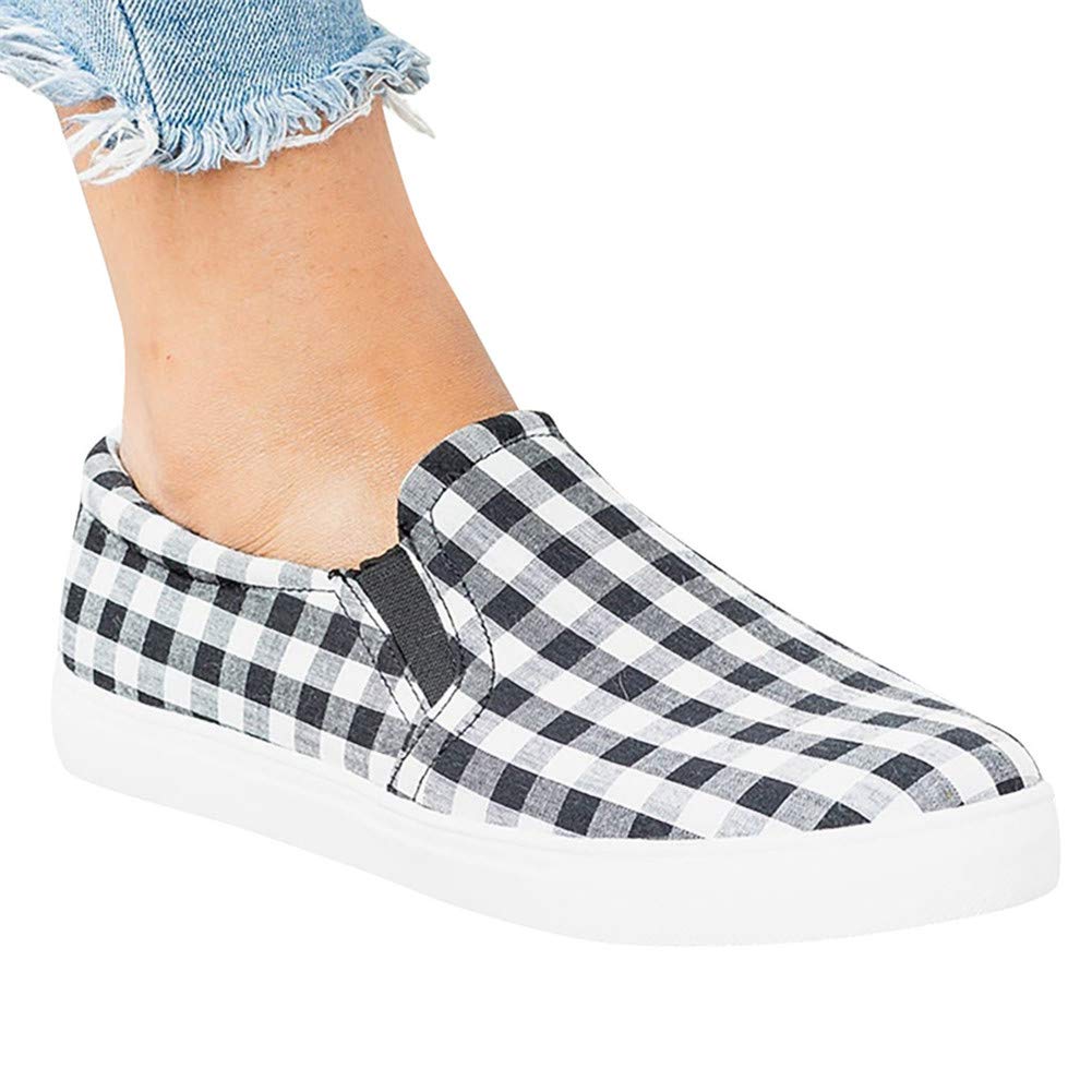 Women's Slip-On Walking Shoes - No Lace Fashion Sneakers & Plaid Loafers - Comfortable Casual Flats for Sports & Everyday Wear | Perfect for Walking, Travel, Work & Gym