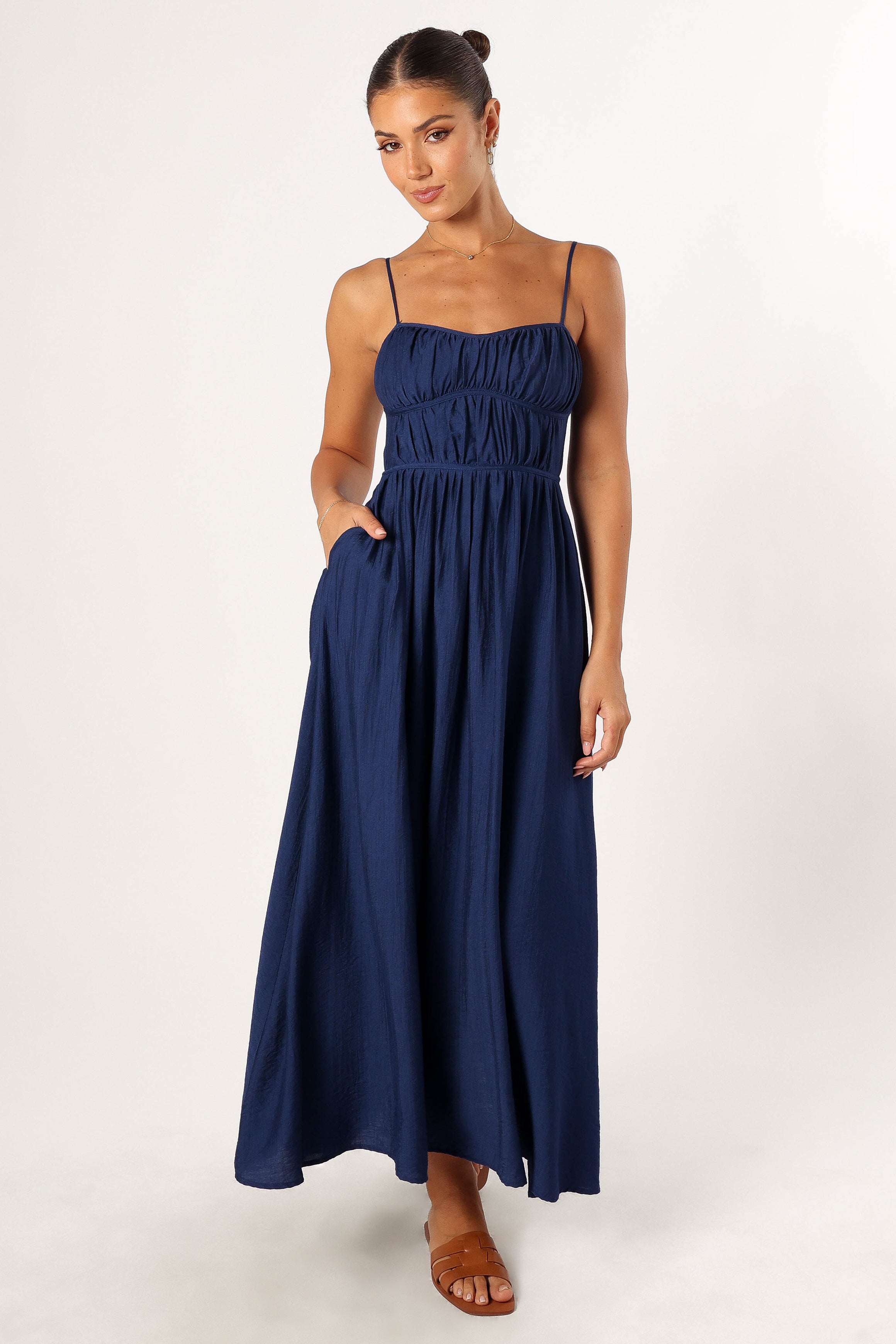 Kelani Luxi Midi Dress for Women - Navy Blue Flowy Summer Dress with Pockets | Casual & Wedding Guest Outfit