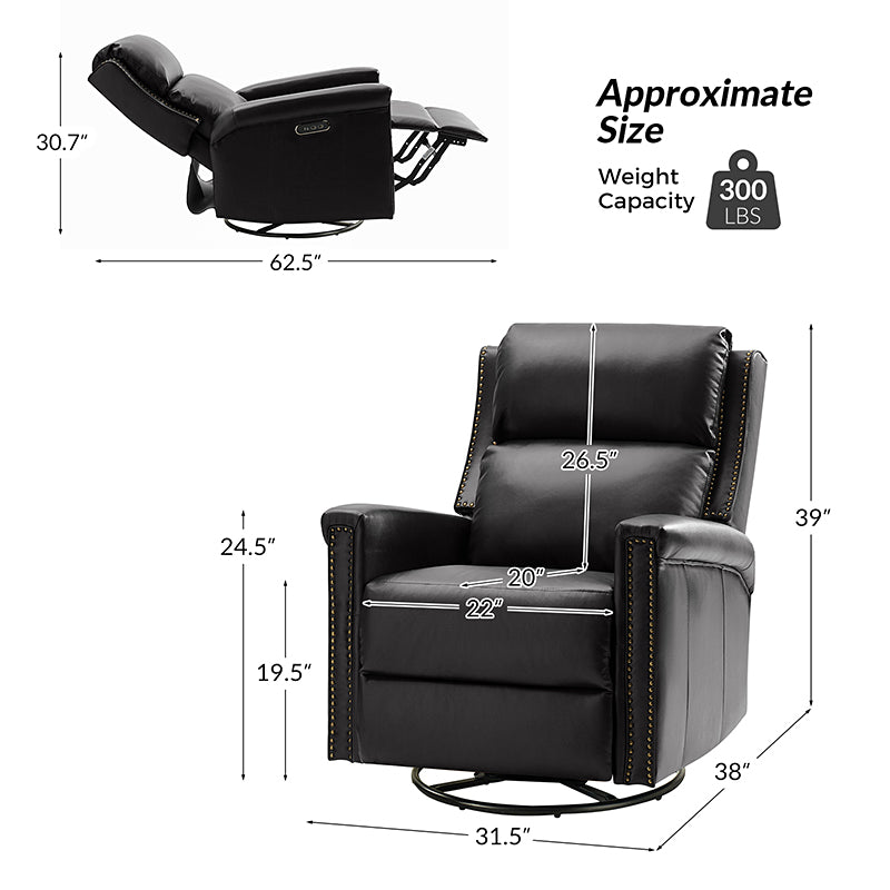 Anton Traditional Design Swivel and Rocker Power Recliner Chair - Comfortable Electric Lift Reclining Sofa for Living Room, Home Theater, and Nursing Care