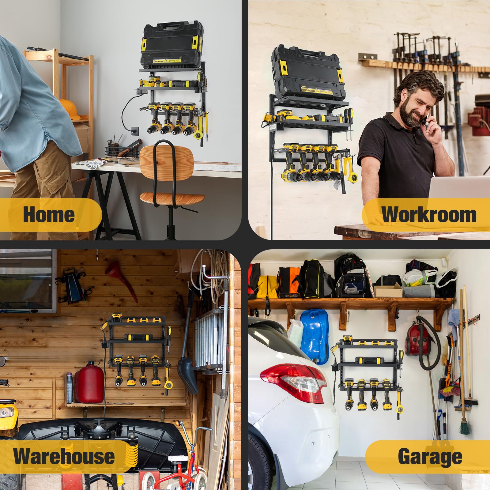 COFIT Adjustable 3-Tier Iron Power Tool Organizer with Wall Mount - Heavy Duty Drill Storage Rack & Charging Station for Garage Workshop | Perfect for DIY Projects, Home Improvement & Professional Tool Organization