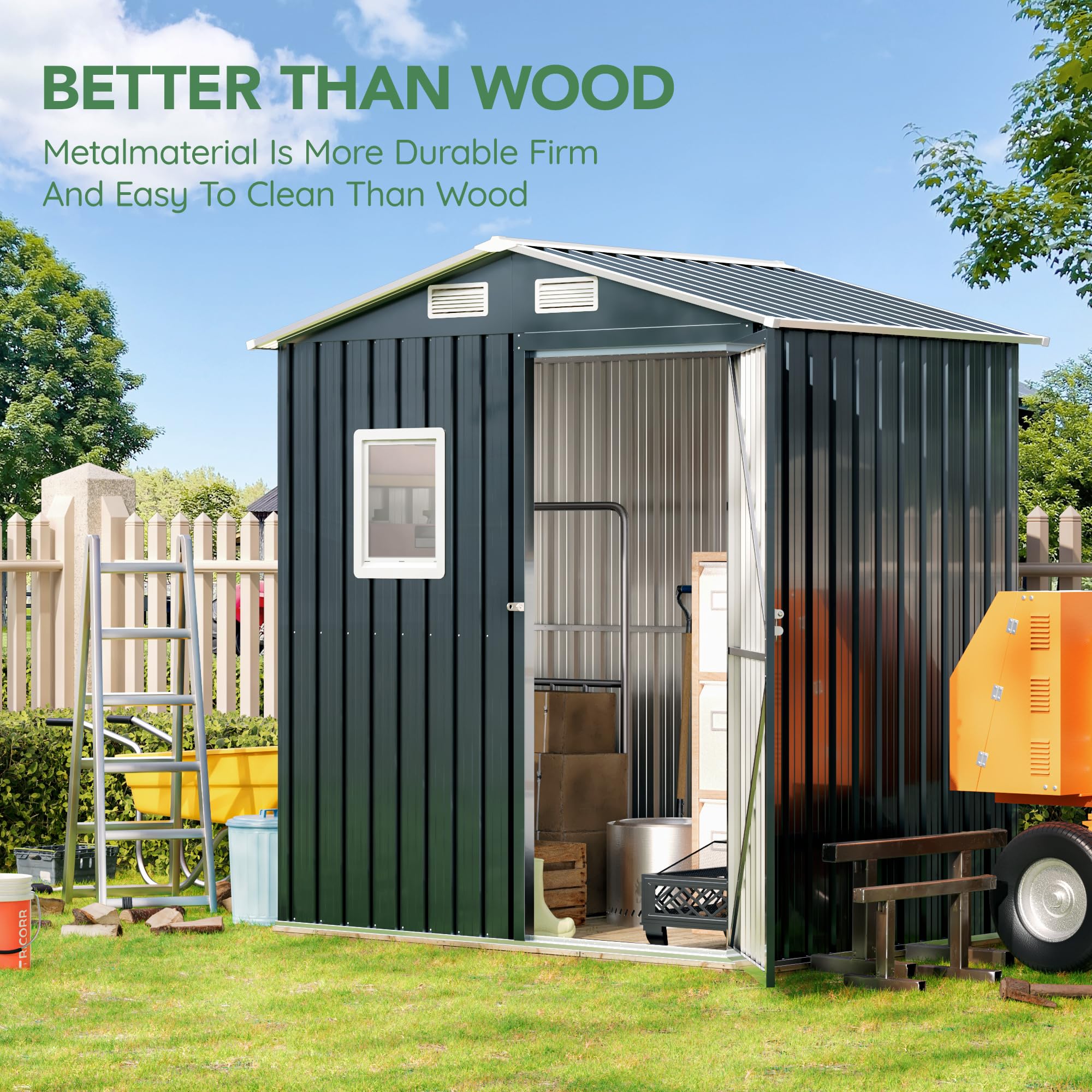 6x4FT Outdoor Steel Storage Shed with Clear Window & Lockable Doors - Weather-Resistant Metal Tool Shed for Garden, Backyard, Patio & Utility Storage - Perfect for Storing Lawn Mowers, Bikes & Outdoor Equipment