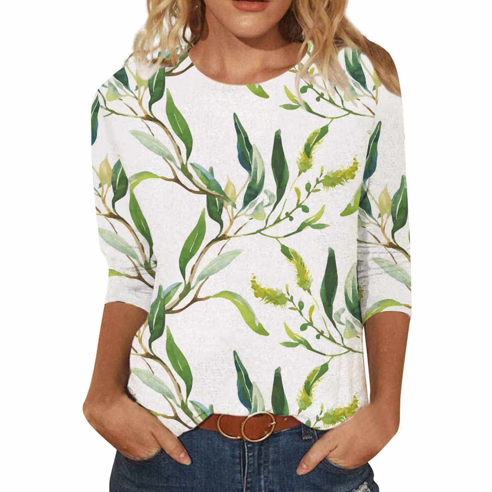 Women's Floral Graphic Casual Tops - O-Neck Three-Quarter Sleeve Loose Fit Blouses & Stylish Aesthetic T-Shirts | Perfect for Summer Outings, Beach Vacations, and Everyday Wear