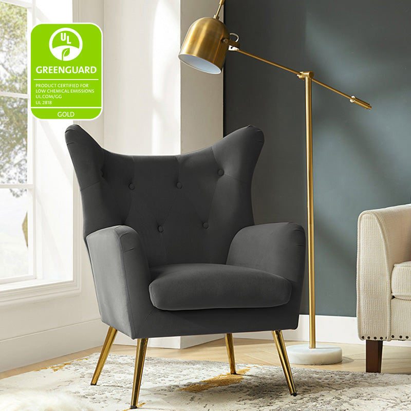 Luxury Isabelle Wingback Velvet Upholstered Armchair - High Back Accent Chair with Sturdy Metal Legs for Living Room, Bedroom & Office Decor