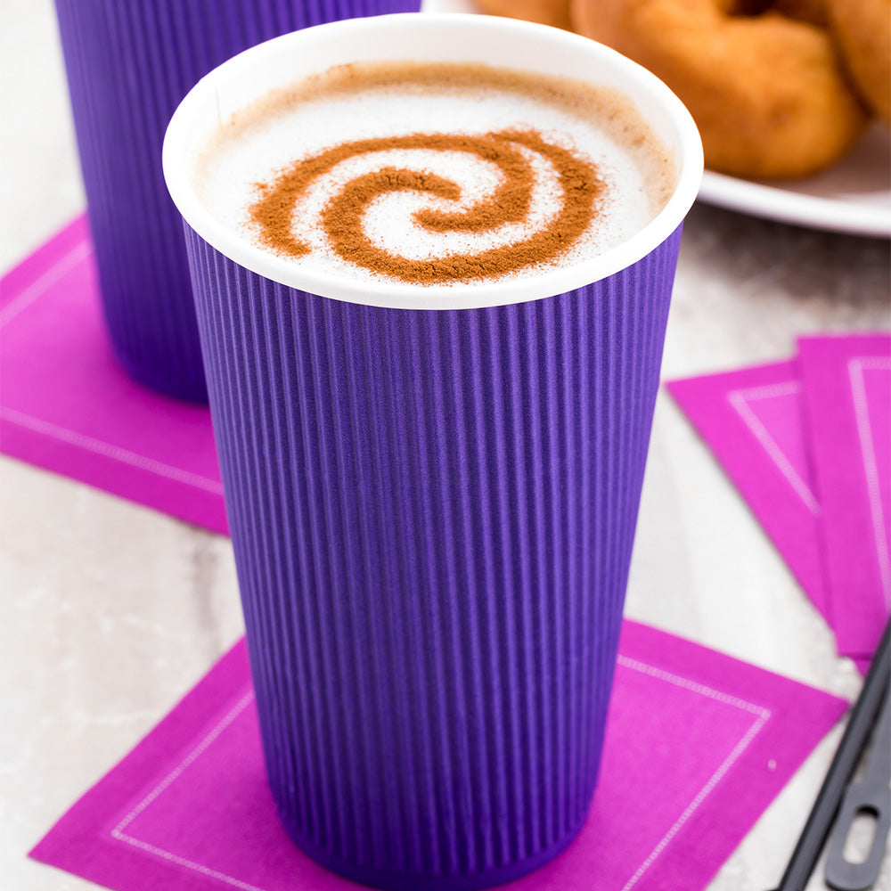 Premium 16 oz Royal Purple Paper Coffee Cups with Ripple Wall - 3.5