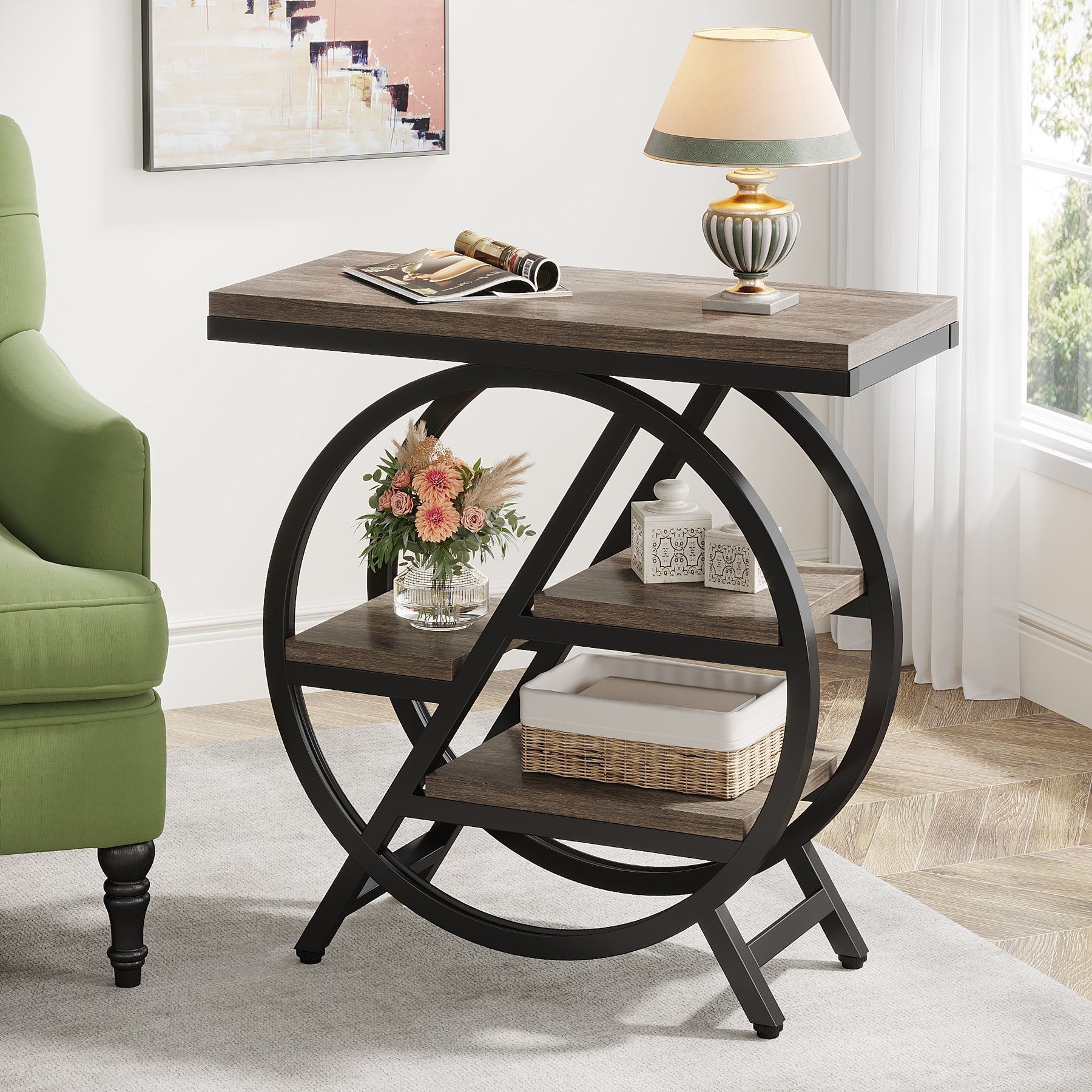 4 Tier End Table with Storage Shelves - Small Side Table for Living Room, Bedroom, Office | Perfect for Snacks, Books, and Decor