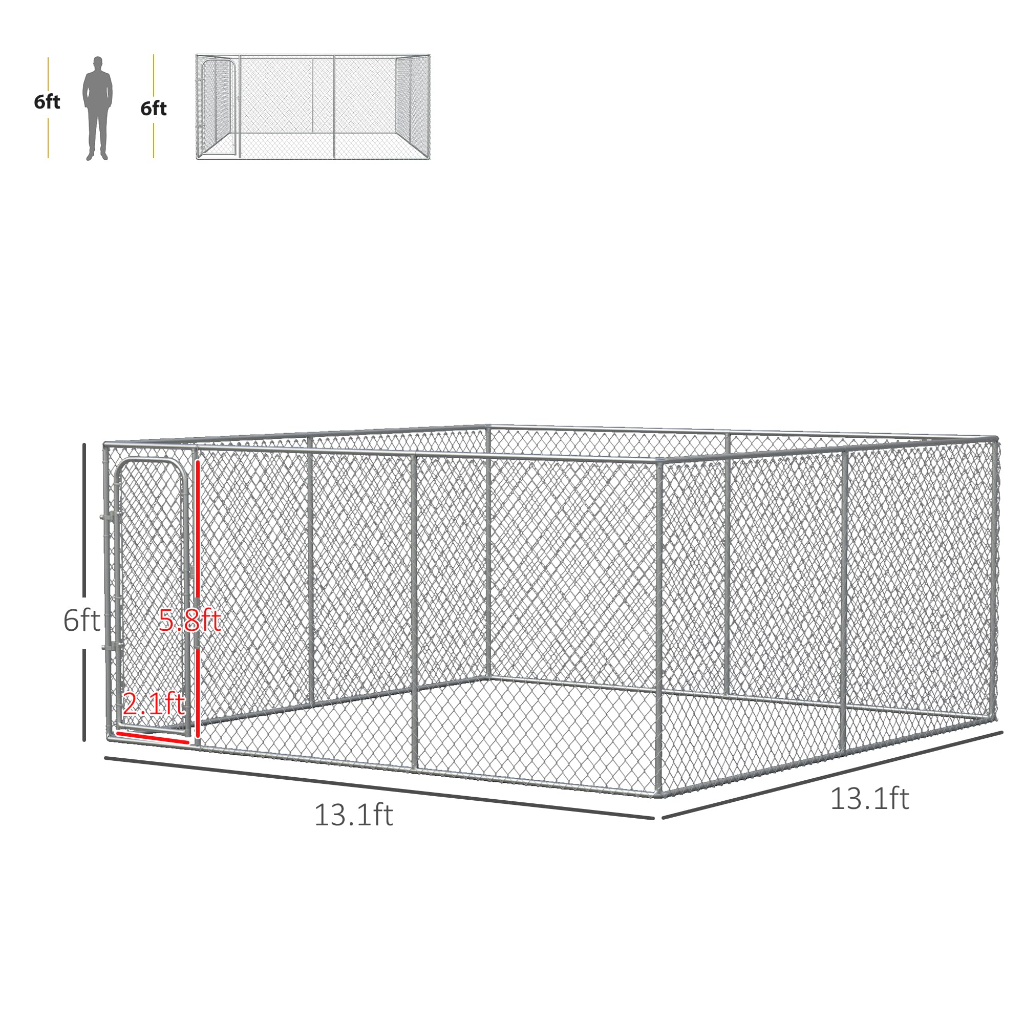 **Heavy Duty Outdoor Dog Kennel - PawHut 13.1' x 13.1' x 6' Galvanized Steel Dog Cage with Secure Lock - Large Dog Run Fence for Backyard, Garden & Secure Pet Containment**