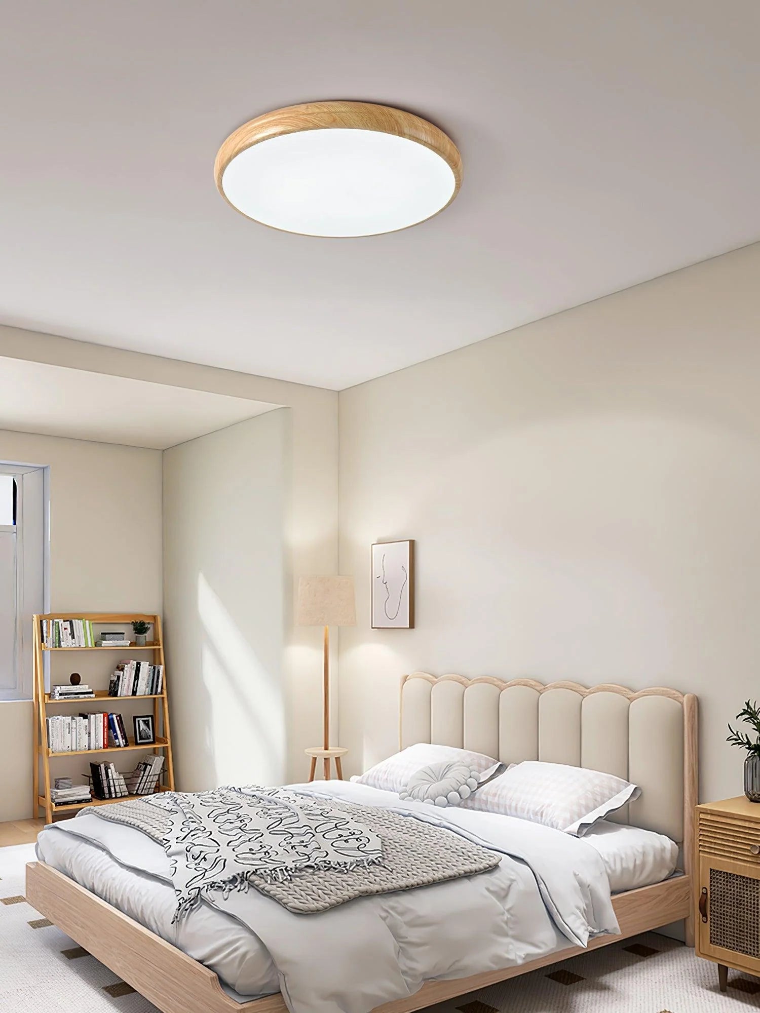 Wood Grain Round Ceiling Lamp - Modern Farmhouse Pendant Light with Natural Wood Finish - Perfect for Living Room, Bedroom, or Dining Room Lighting