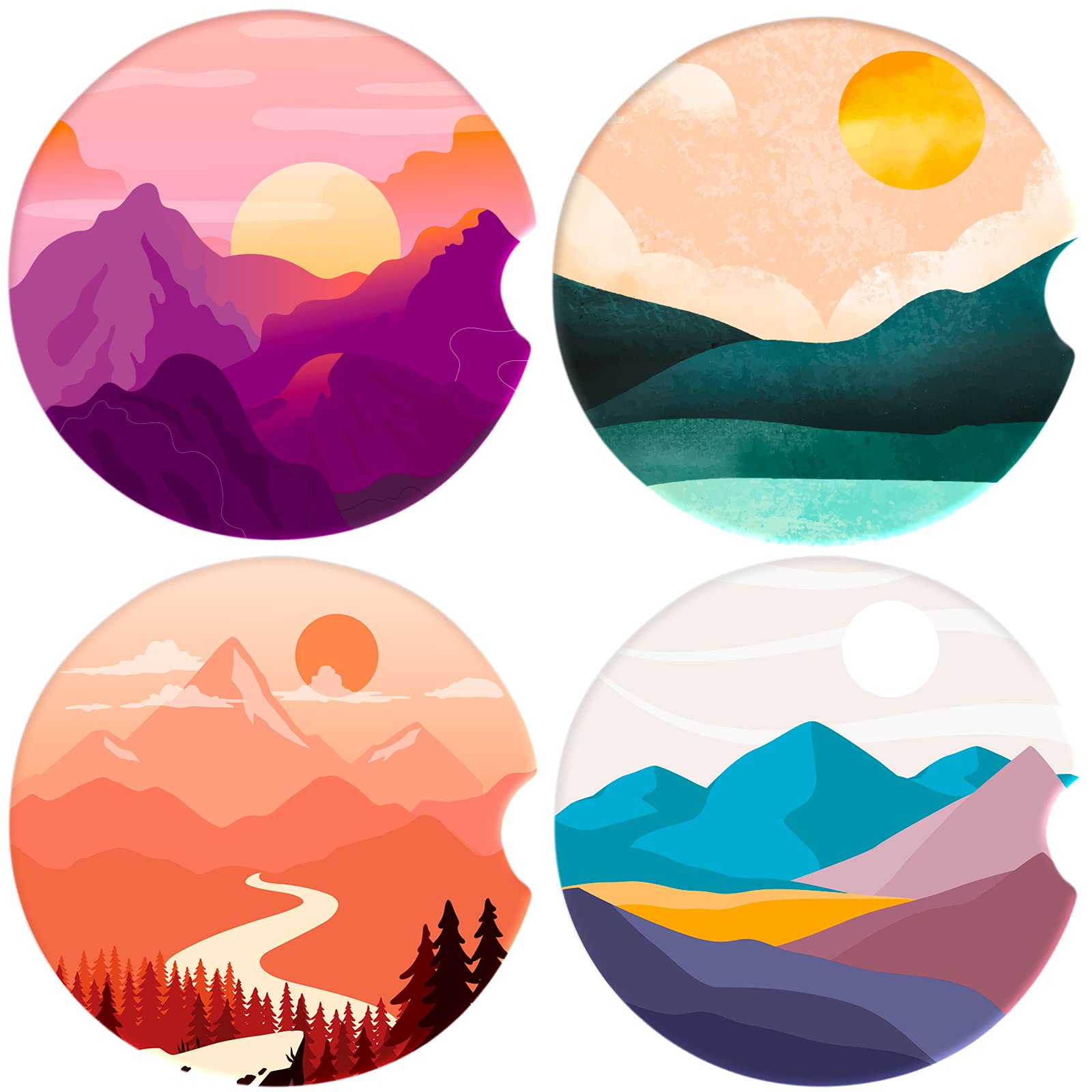 Sylfairy 4-Pack Absorbent Ceramic Car Coasters (2.56