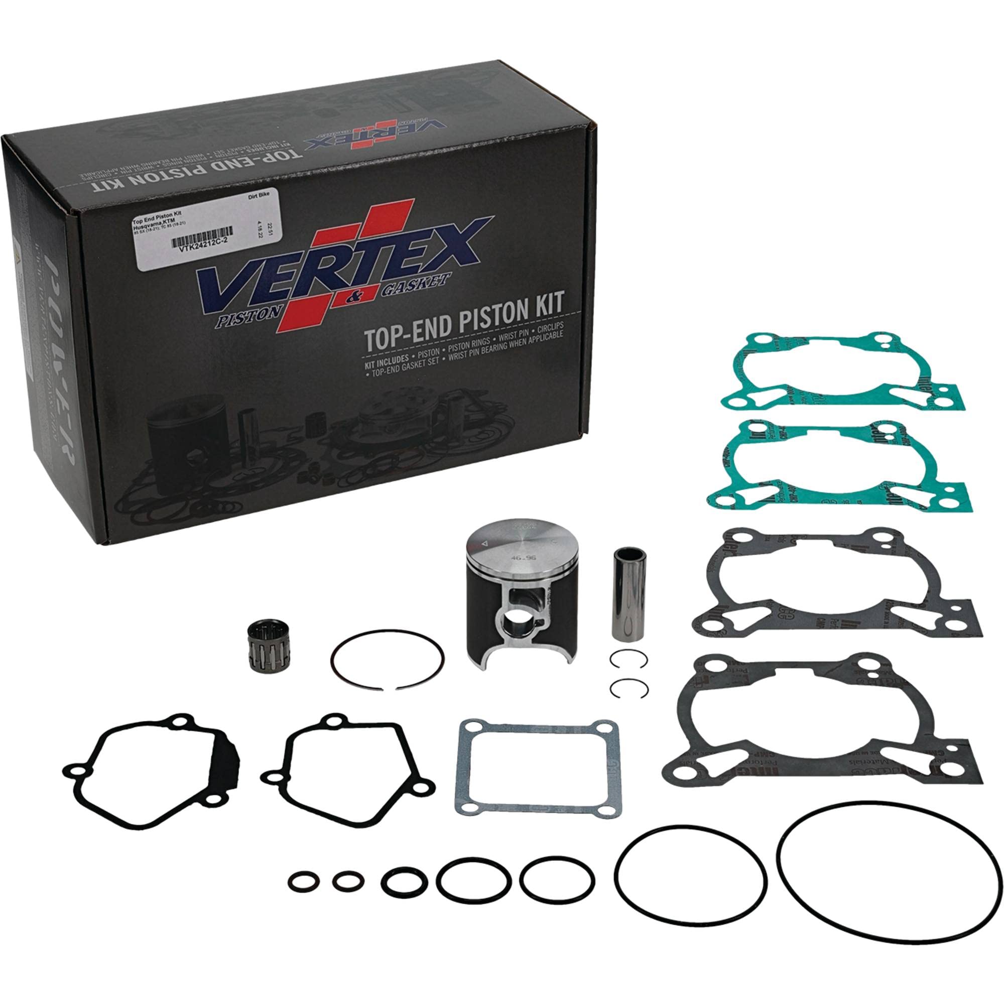 Vertex VTK24212C-2 Top End Piston Kit for KTM 85 SX & Husqvarna TC 85 (2018-2021) - 47mm Cylinder, 85cc STD Compression, 46.96mm Piston | Motorcycle Engine Rebuild & Performance Upgrade