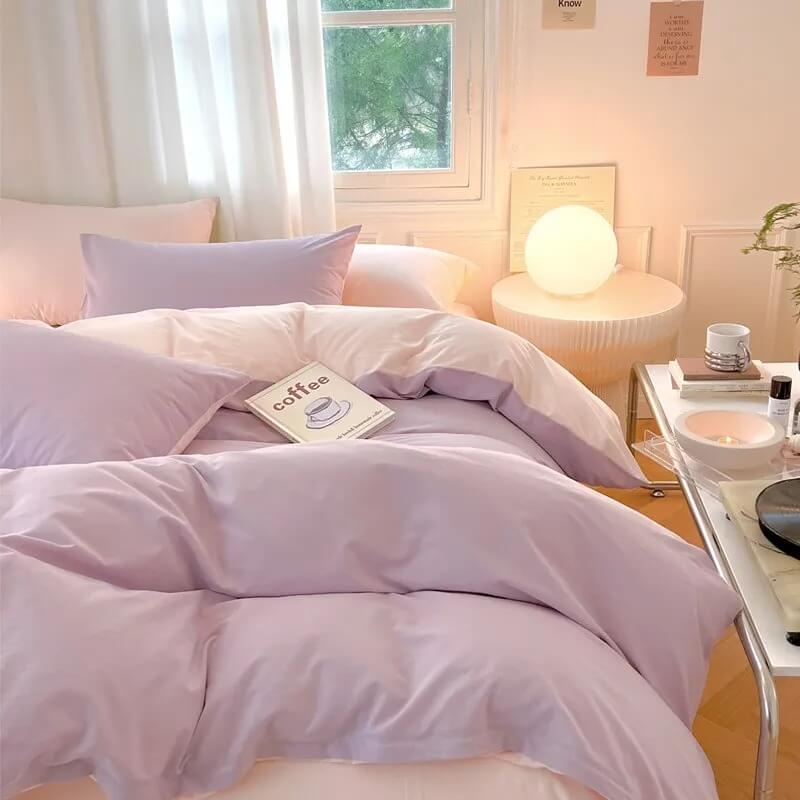 Soft Dusty Pastel Cotton Bedding Set - Queen Size 4-Piece Sheet Set with Pillowcases - Breathable & Hypoallergenic for Cozy Bedroom Decor