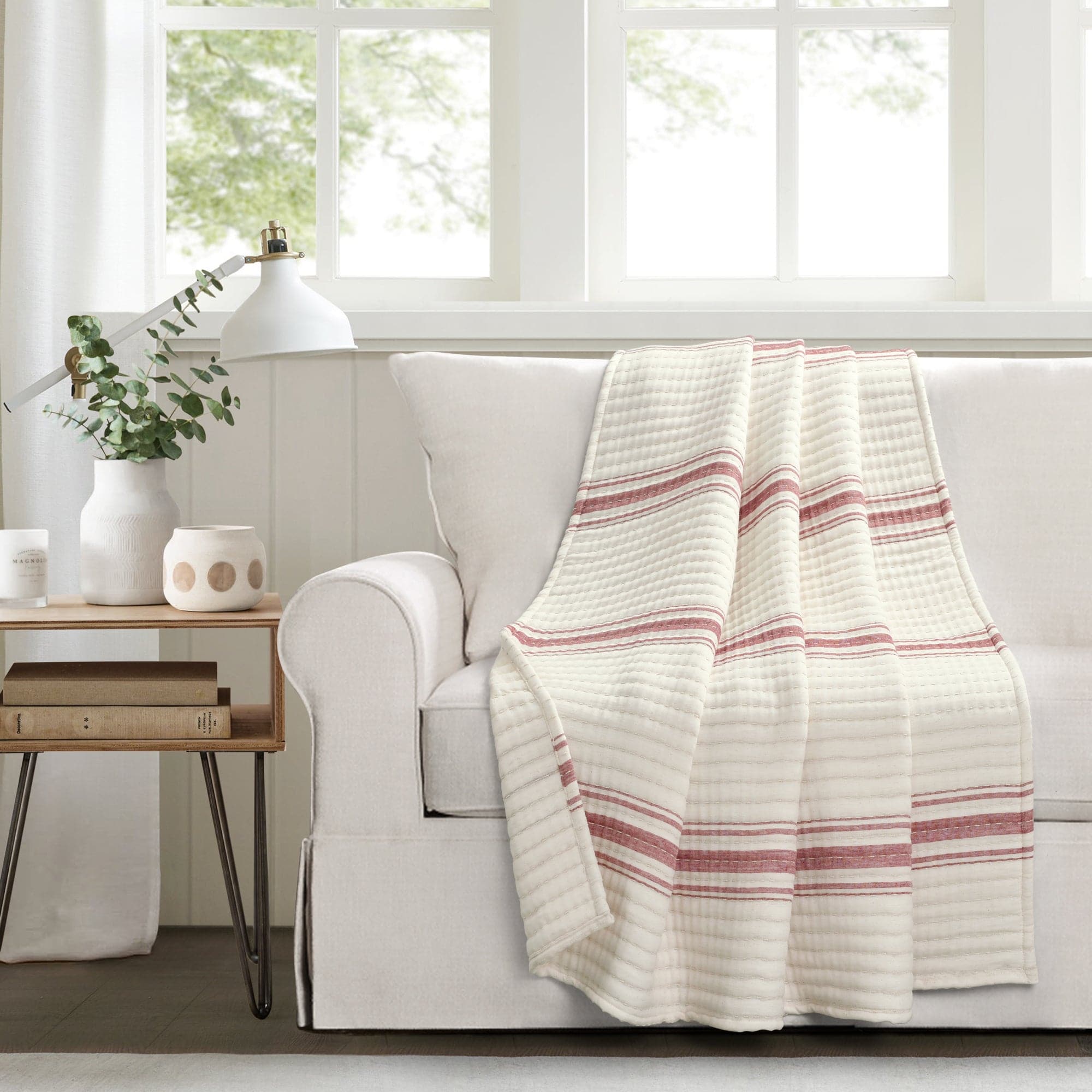 Farmhouse Stripe Kantha Pick Stitch Yarn Dyed Cotton Woven Throw Blanket - Cozy Handmade Bedspread for Sofa, Couch & Home Decor - Perfect for Living Room, Bedroom & Gift Giving