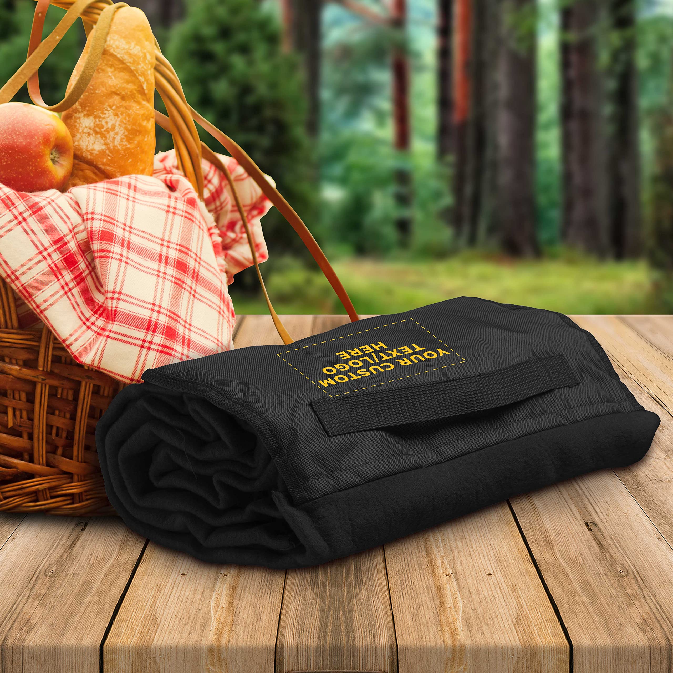 Custom Roll Up Picnic Blankets Bulk Set of 100 - Personalized Waterproof Outdoor Blankets for Camping, Beach, Sports & Picnics - Perfect for Family Outings, Concerts, Park Gatherings & Tailgating - Black