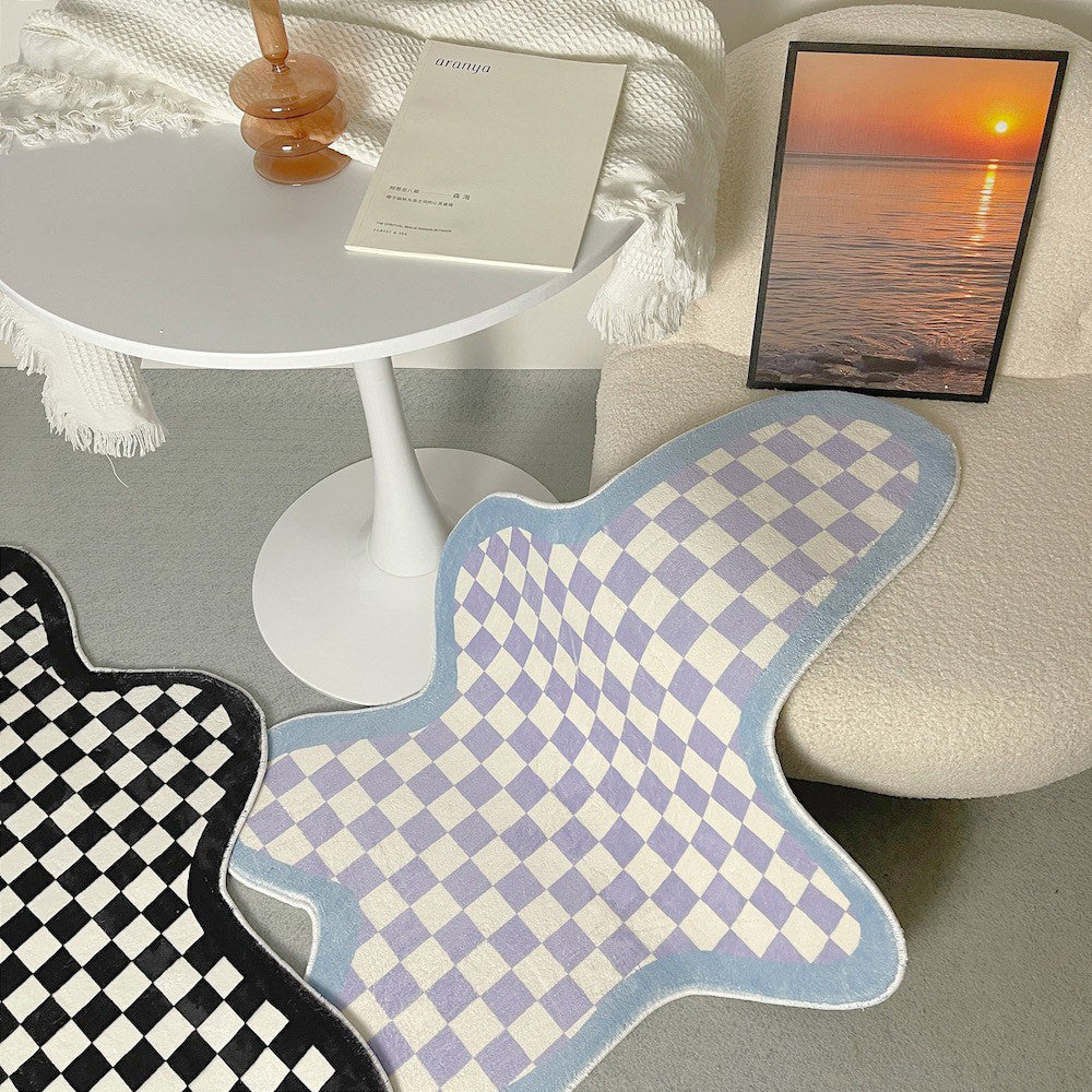 Stylish Irregular Blob Checked Accent Rug - Non-Slip Boho Decor for Living Room, Bedroom & Dorm