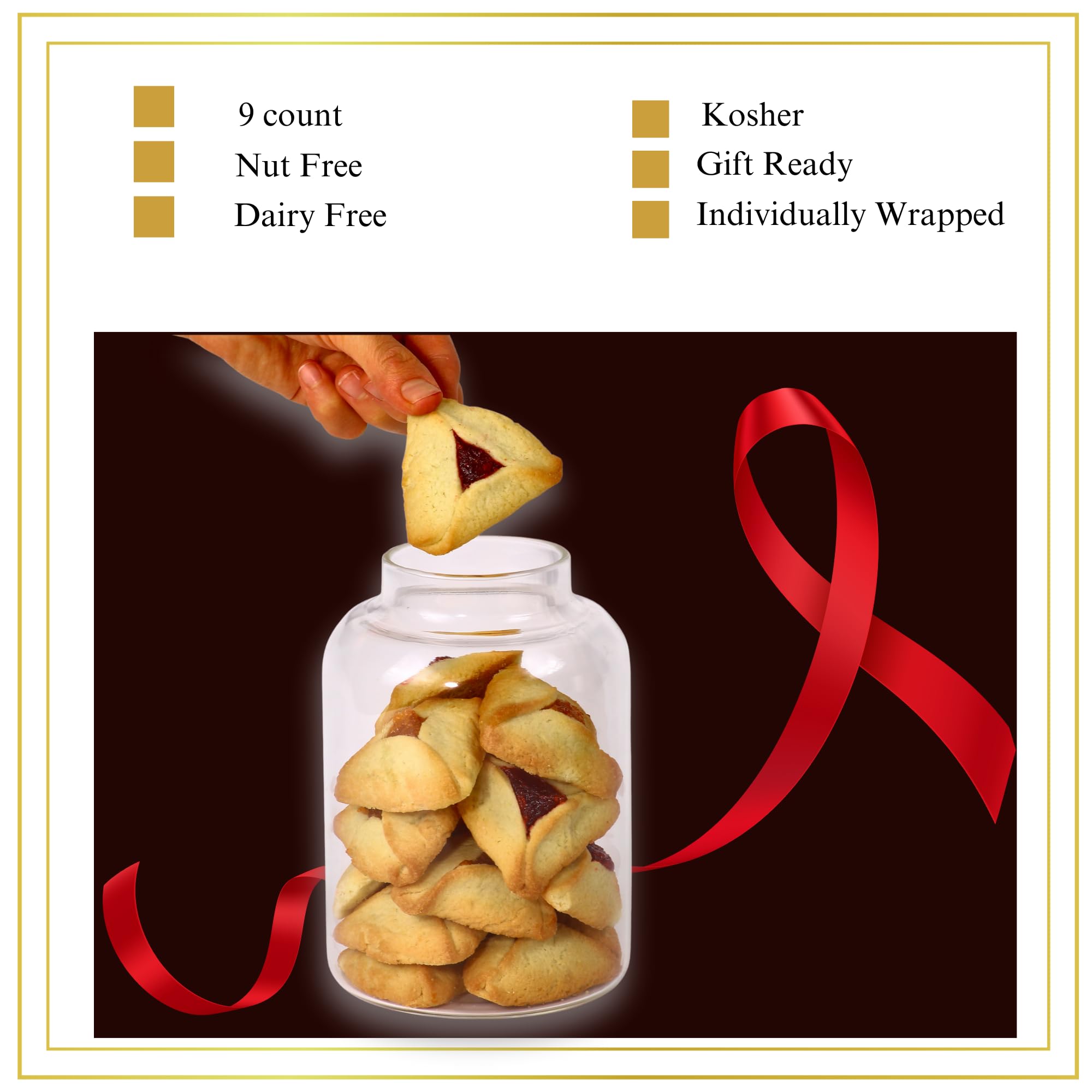 Premium Hamentaschen Cookies - Kosher & Nut-Free Purim Gift Set | 9 Count Apricot & Raspberry Jam Filled Shortbread | Perfect for Mishloach Manot & Holiday Celebrations | Stern's Bakery Artisan Treats