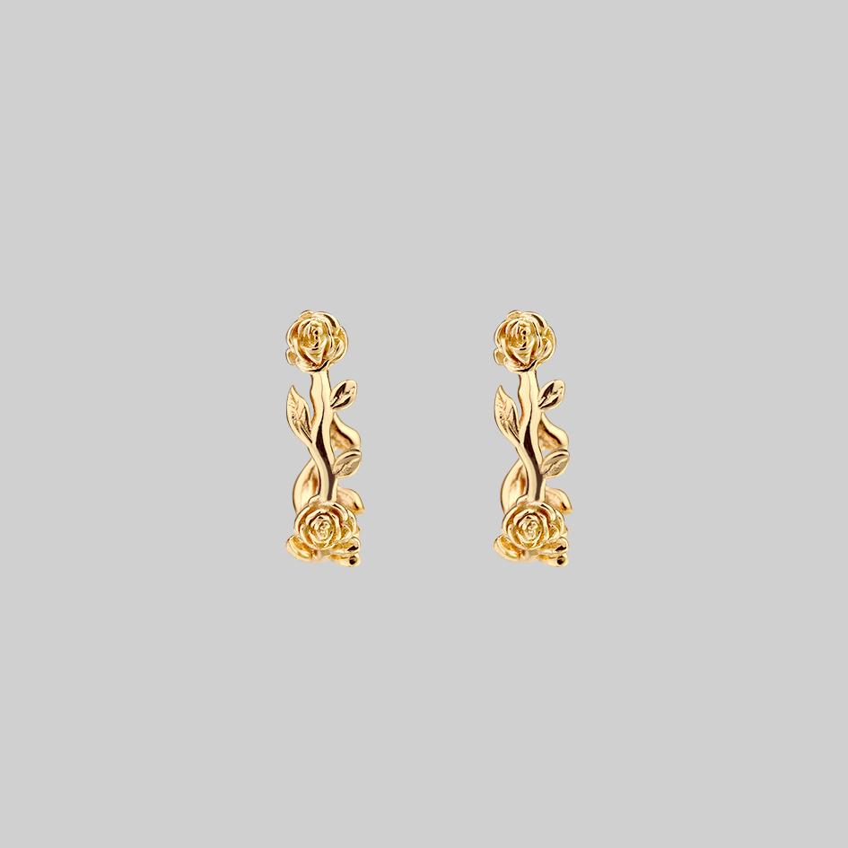 SARAH Rose Foliage Hoop Earrings in Gold - Elegant Floral Statement Jewelry for Women, Perfect for Weddings, Parties & Everyday Wear