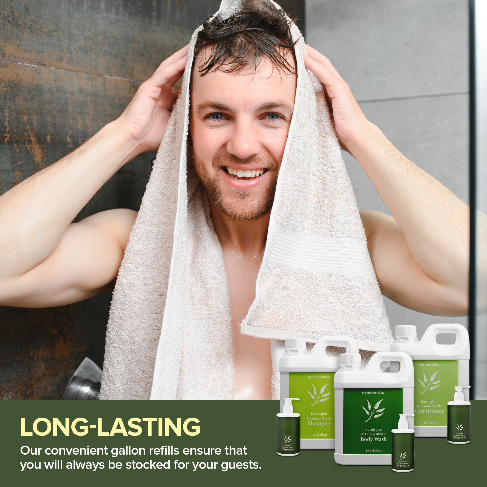 Bulk Hotel Amenities Kit with Gallon Refills - 10oz Soap, Shampoo & Conditioner Dispensers + 1 Gallon Refills - Guest Toiletries Set for Hotels, Motels & Airbnb | Perfect for Hospitality Industry & Travel Essentials