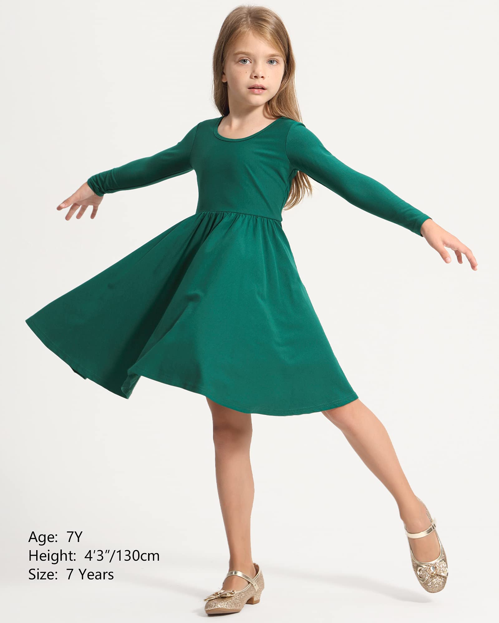Stelle Girls Long Sleeve White Cotton Skater Dress - Twirl A-Line Toddler Dress for School, Casual Wear & Easter Outfits | Perfect for Playdates, Parties & Special Occasions