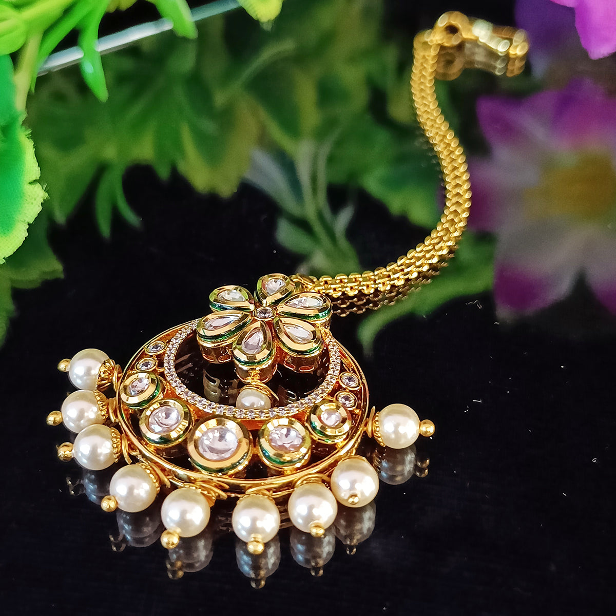 Exquisite Designer Gold Plated Royal Kundan Maang Tikka Headpiece (D40) for Weddings, Indian Bridal Jewelry & Special Occasions