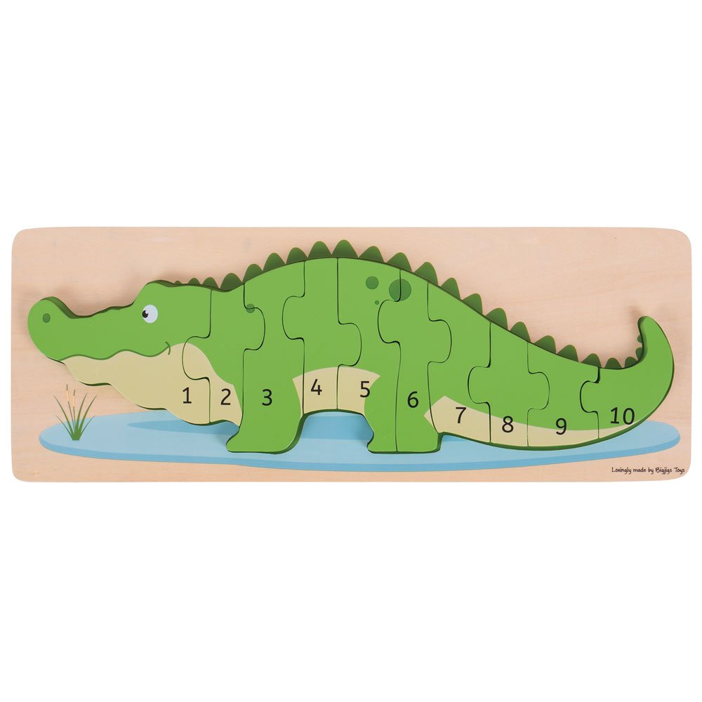 Bigjigs Toys Wooden Crocodile Number Puzzle - Educational Counting Toy for Kids, Montessori Math Learning Game - Perfect for Preschool Classroom & Homeschool Activities