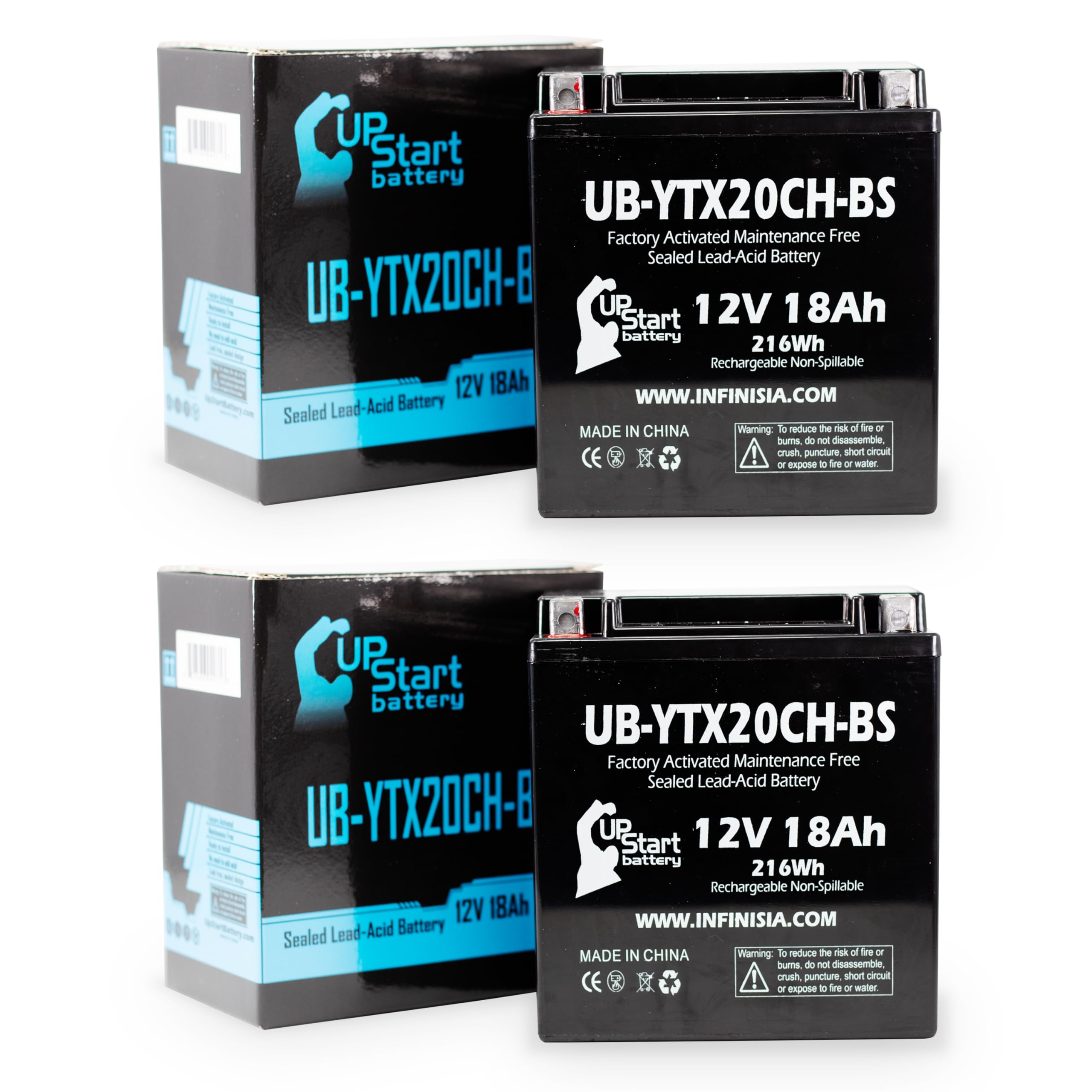 2-Pack UB-YTX20CH-BS Motorcycle Battery Replacement for 2009 Moto Guzzi Sport ABS 1200CC - 12V 18AH Maintenance Free AGM Battery by UpStart (Factory Activated) - Perfect for Long Rides, Touring & Daily Commuting