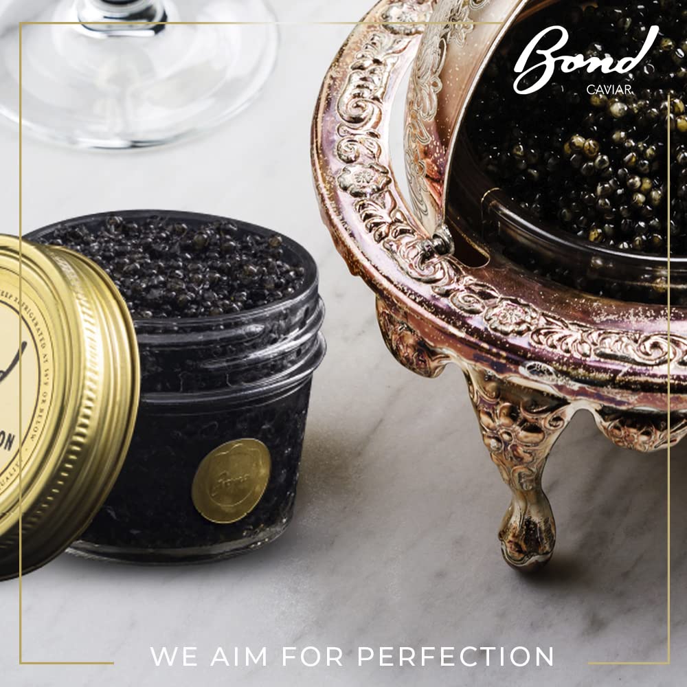 Premium White Sturgeon Caviar - Gourmet Black Caviar Roe with Glossy Golden Pearls, Malossol Sea Salt Cured - 2oz (56g) Glass Jar - Luxury Gift for Special Occasions, Fine Dining & Celebrations - Overnight Shipping Available