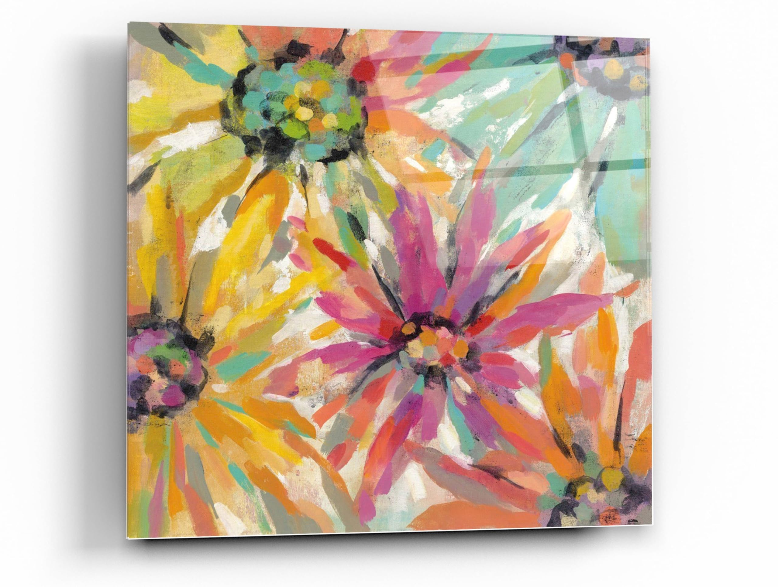 Abstracted Petals II by Silvia Vassileva - 24x24 Inch Modern Acrylic Glass Wall Art Painting - Vibrant Floral Home Decor for Living Room, Bedroom & Office
