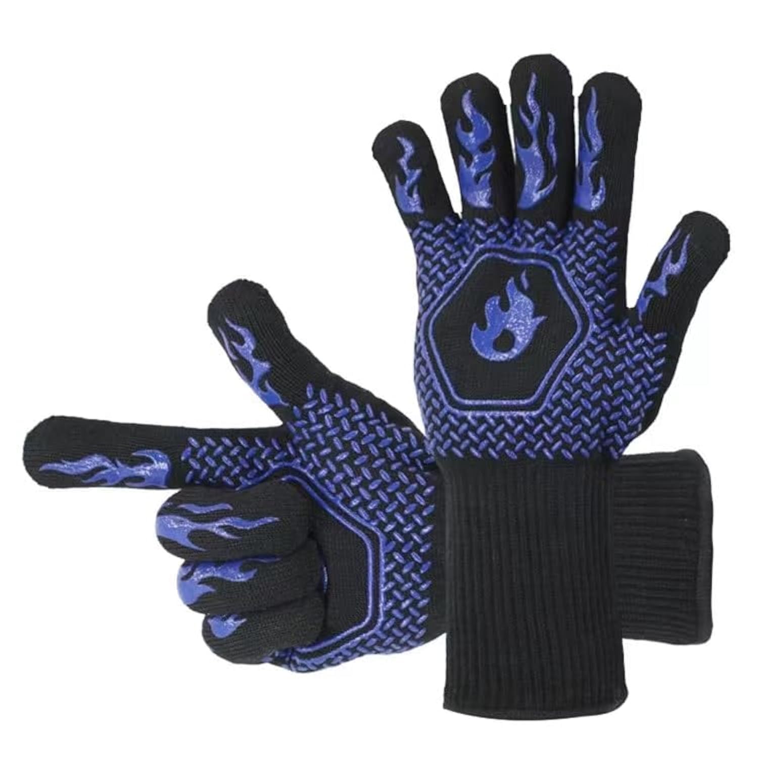 Heat Resistant BBQ Grill Gloves - Fireproof Oven Mittens for Grilling, Smoking & Barbecue - Washable & Durable Up to 1472℉ - Perfect for Kitchen Baking, Camping & Outdoor Cooking (Blue)