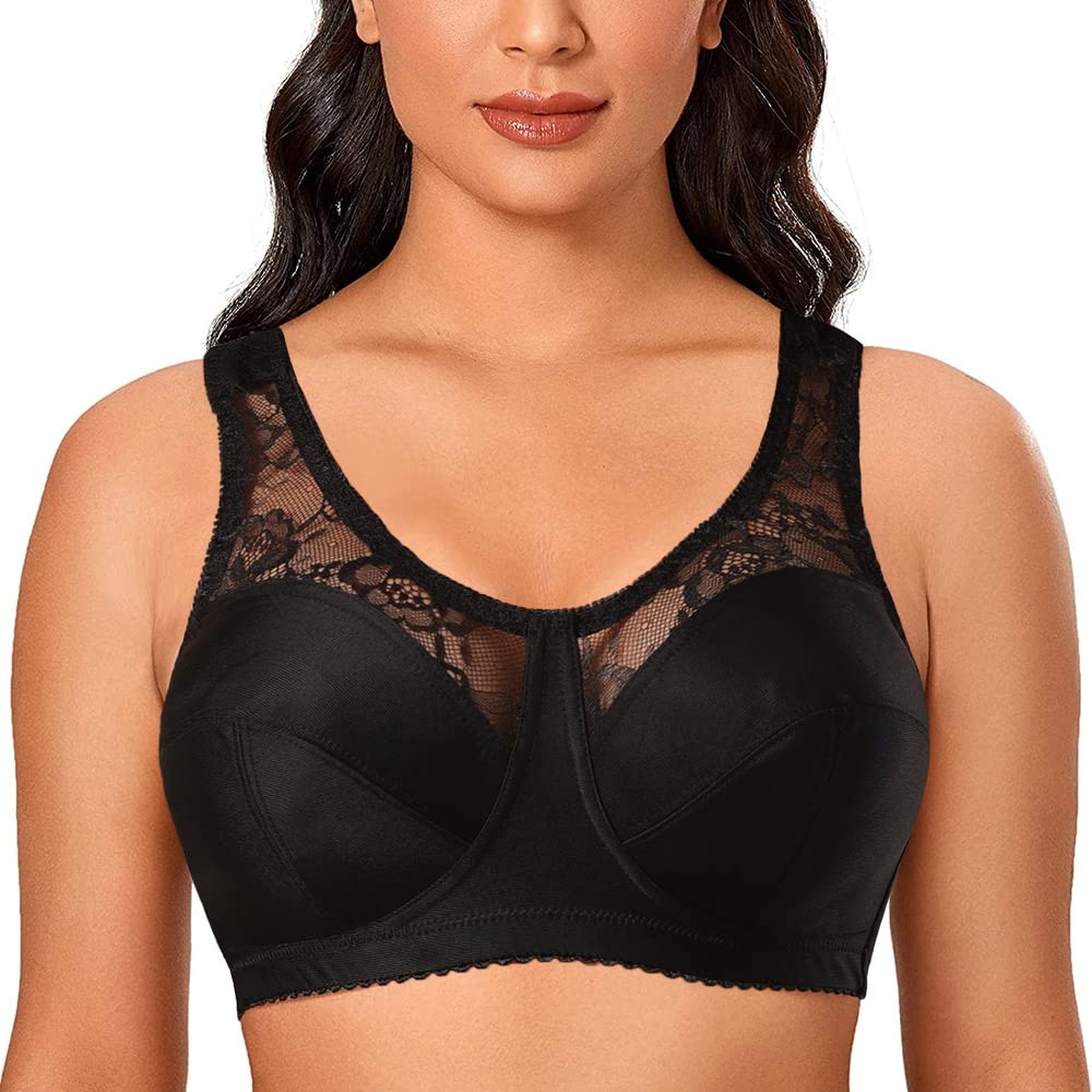 Plus Size Wirefree Minimizer Bras for Women - Full Coverage Unpadded Lace Bra - Comfortable Everyday Wear & Special Occasions