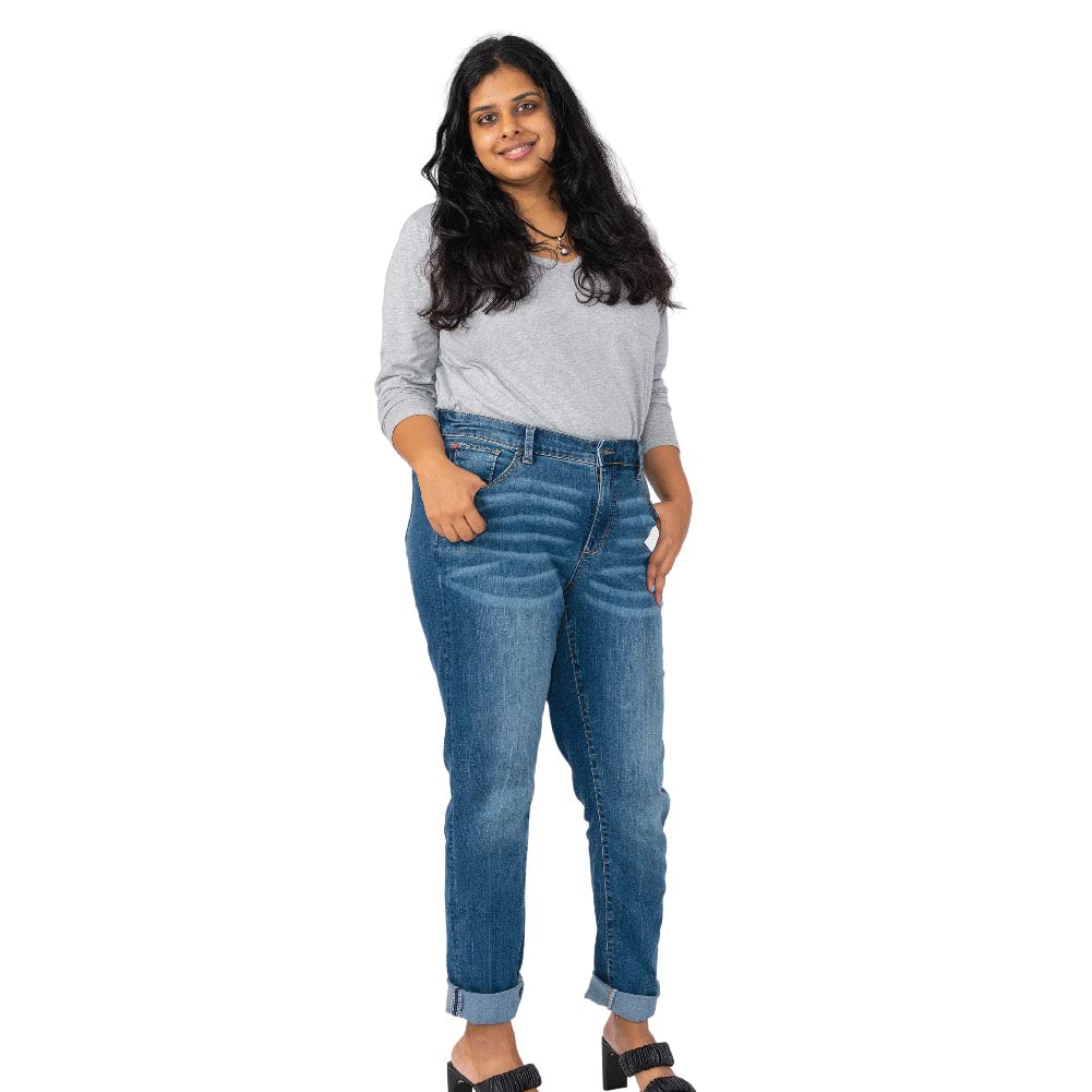 Premium Women's Plus Size Stretch High Rise Boyfriend Jeans - Comfortable & Trendy Indigo Denim Pants for Casual Wear & Everyday Outfits