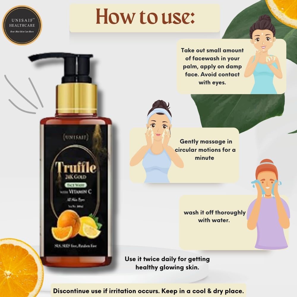 Truffle Vitamin C Face Wash for Men & Women - Deep Cleansing, Hydrating & Exfoliating Facial Cleanser with Natural Truffle Extract | Brightens & Revitalizes Skin | 100ml | Perfect for Daily Skincare Routine & Acne-Prone Skin