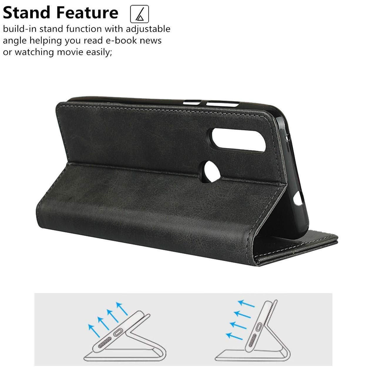 Premium PU Leather Magnetic Wallet Case for Motorola One Action - 3 Card Slots Holder with Soft Inner Shell & Kickstand | Dark Gray | Perfect for Work, Travel & Everyday Protection
