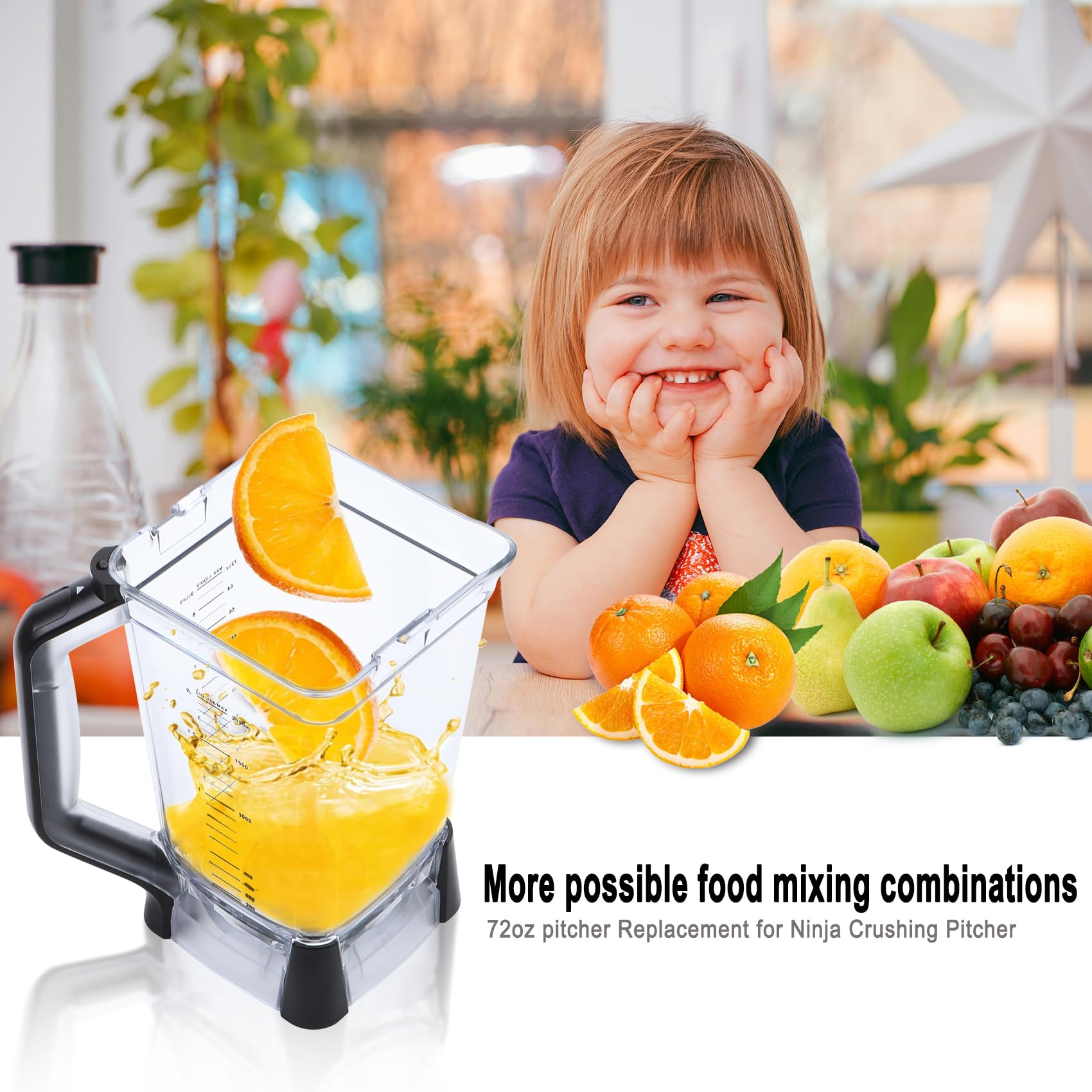 Ninja Blender Pitcher Replacement 72OZ XL Blender Cup for BL610 BL610BRN BL710WM BL710WMC CO650B CT610 C0610B CT610C CT611C - Perfect for Smoothies, Shakes & Crushing Ice