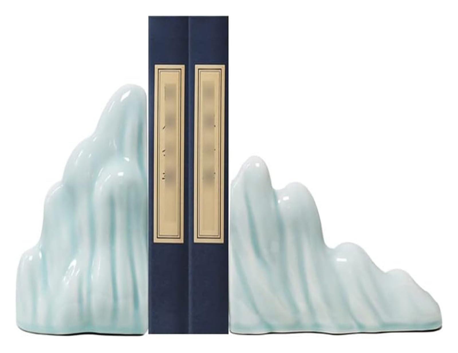 Chinese-Style Ceramic Bookends - Decorative Rockery Bookends for Study & Office, Non-Slip Book Holder for Bookshelf, Perfect Gift for Elders & Colleagues | Ideal for Home Library, Office Desk, and Bookshelf Organization
