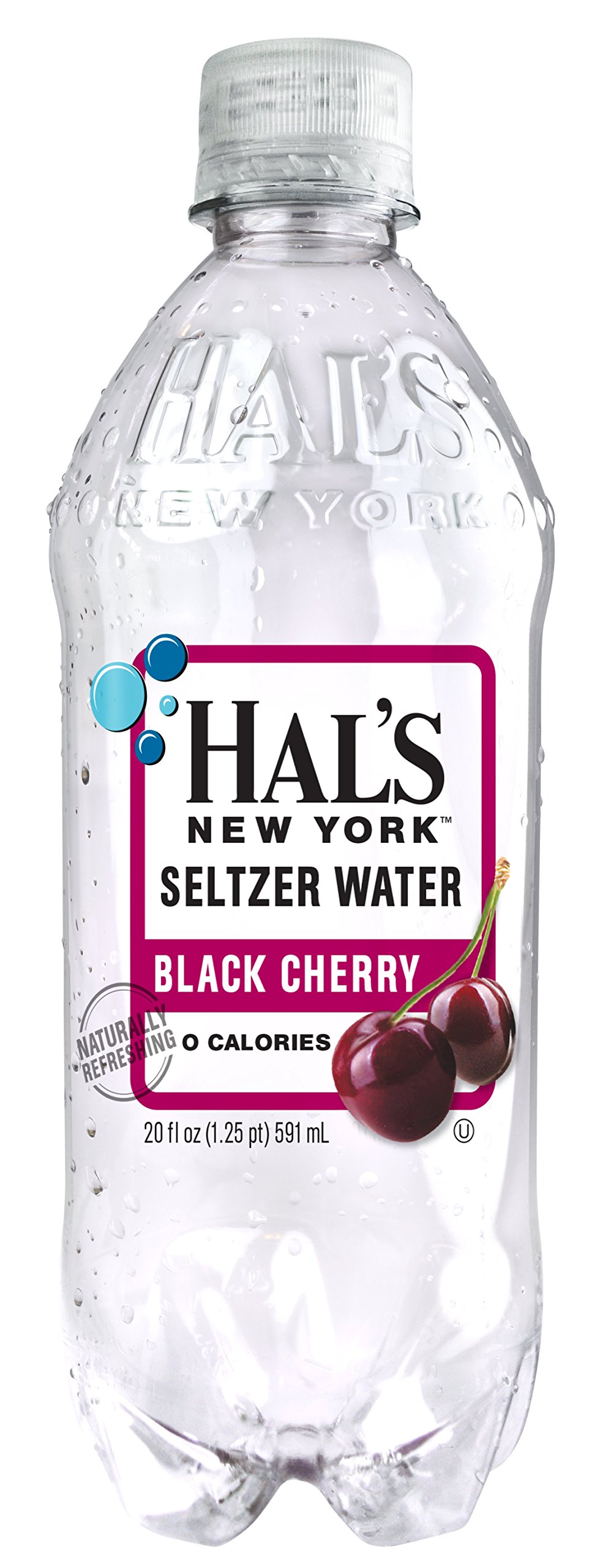 Hal's New York Seltzer Black Cherry Sparkling Water - Zero Sugar, Zero Calorie, Zero Carb, 20 Fl Oz (24 Pack) | Refreshing Beverage for Parties, Picnics & Healthy Hydration