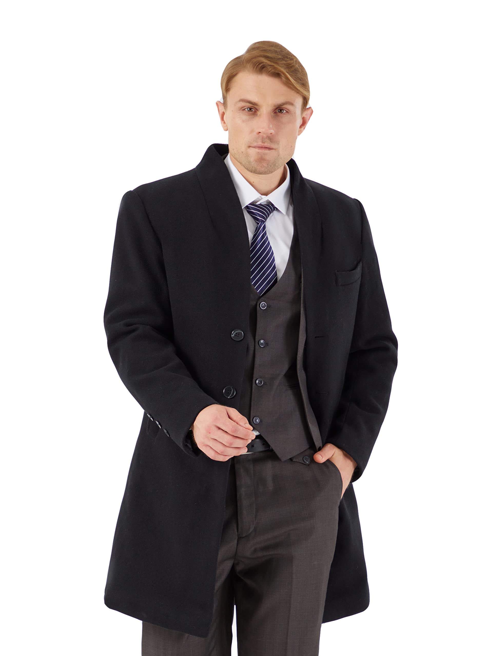 WULFUL Men's Slim Fit Wool Trench Coat - Warm Winter Overcoat for Business, Office & Formal Occasions