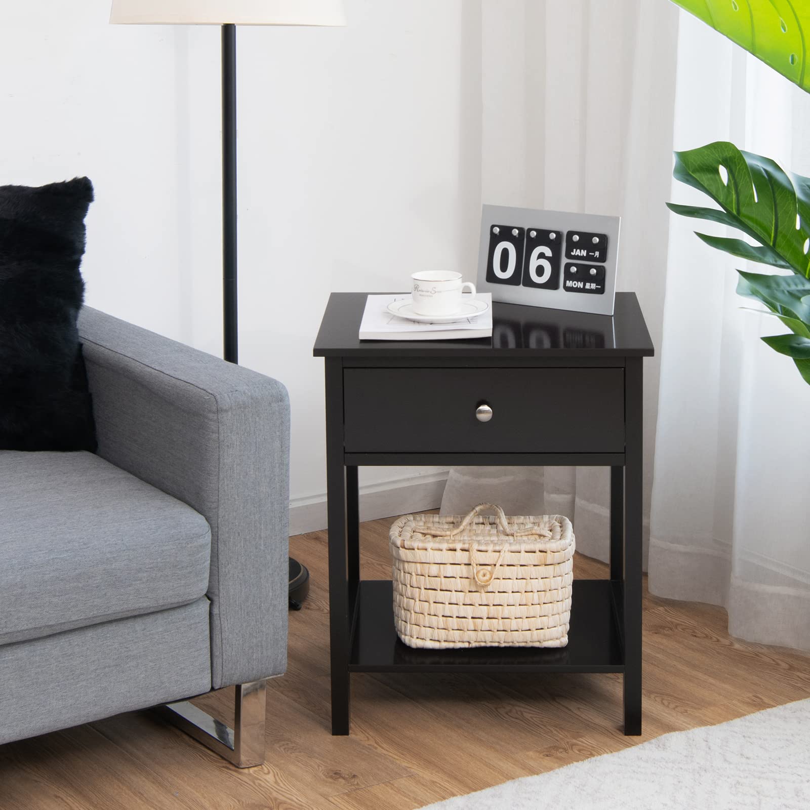 Giantex Nightstand Set of 2, Wooden End Tables with Drawer & Open Shelf - Space-Saving Bedside Tables for Small Spaces - 2-Tier Night Stand for Bedroom, Living Room & Dorm - Easy Assembly Black - Perfect for Storing Books, Lamps & Bedroom Essentials