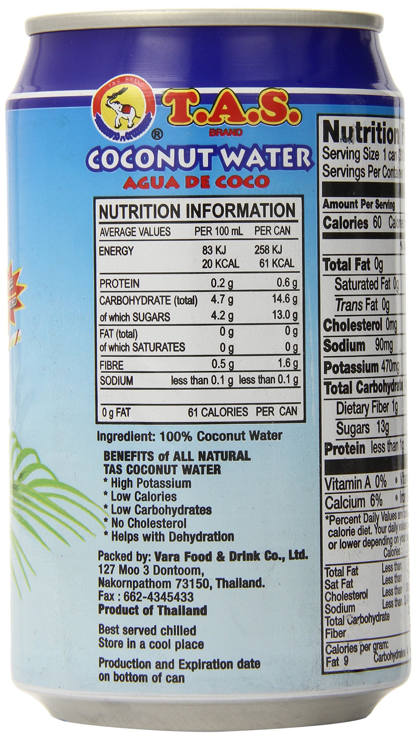 Organic TAS Brand Coconut Water, 10.5-Ounce (Pack of 24) - Natural Hydration Drink for Sports, Gym & Healthy Lifestyle - Refreshing Coconut Water Beverage for Energy Boost & Post-Workout Recovery