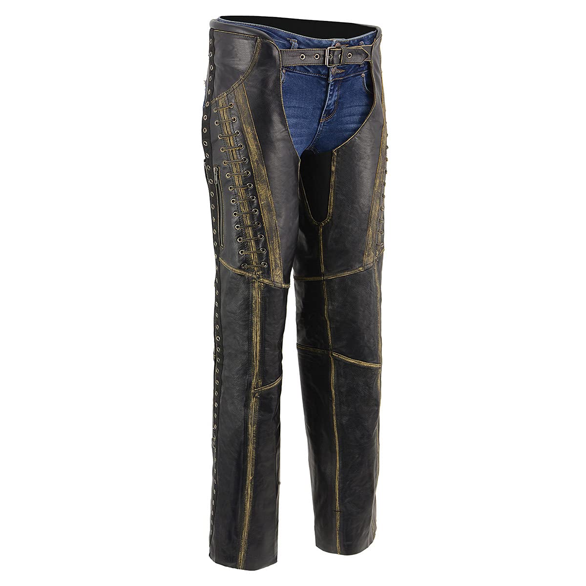 Premium Black Milwaukee Leather Motorcycle Chaps for Women - Skin-Rubbed Seams & Lace Detailing (MLL6527) - Perfect for Riding, Biker Events & Outdoor Adventures