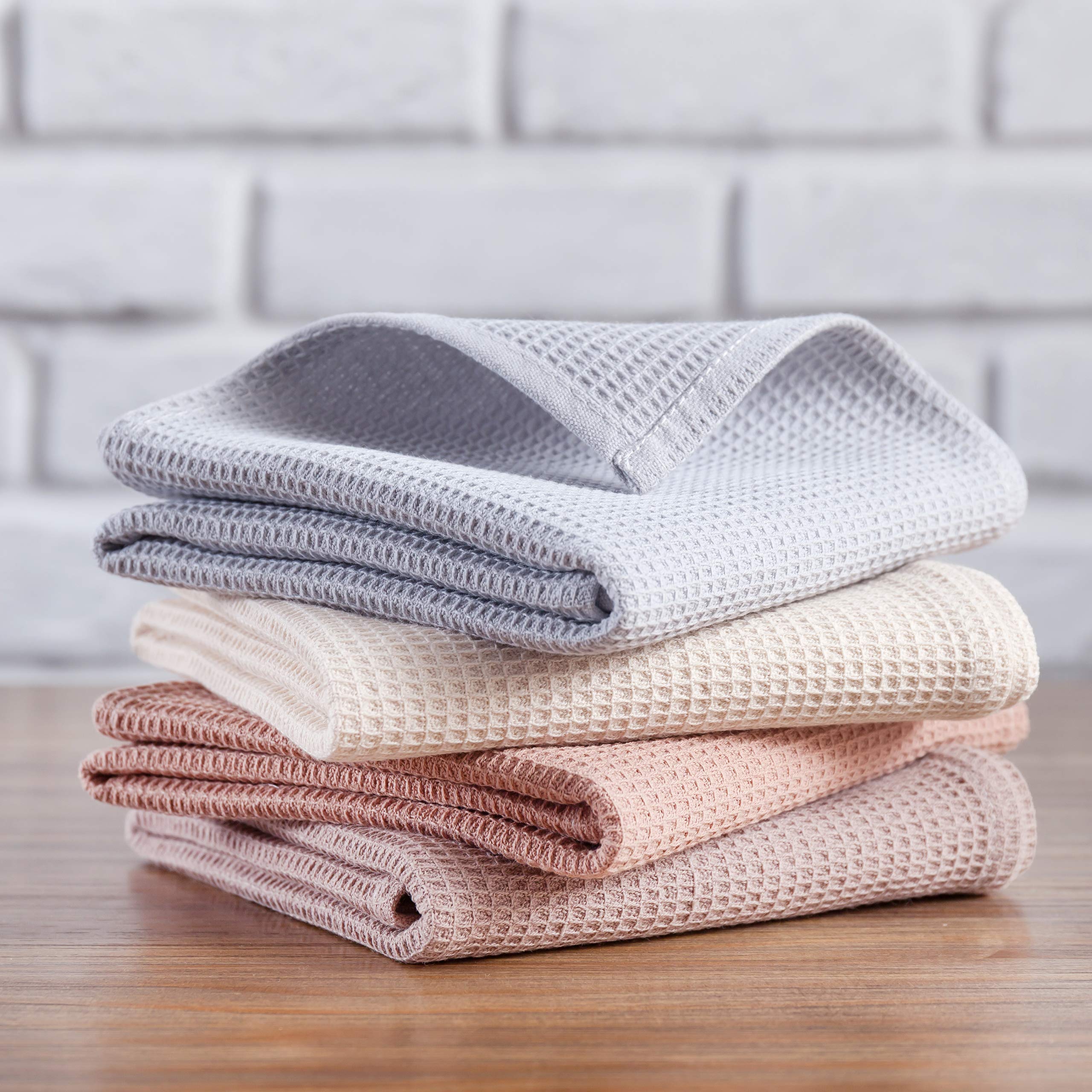 Premium 100% Cotton Waffle Weave Dish Towels Set of 4 - Super Absorbent Kitchen Towels 17x25 Inches for Drying Dishes, Glassware & Countertops - PY HOME & SPORTS Soft & Durable Cotton Towels for Kitchen, Restaurant & Home Use