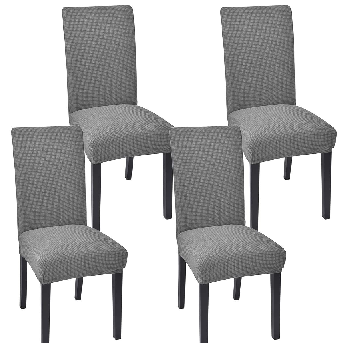 4 Pack Light Grey Dining Chair Covers - Stretchable Parsons Chair Slipcovers for Kitchen & Dining Room - Washable Fabric Seat Protectors for Home, Office, and Restaurant Use